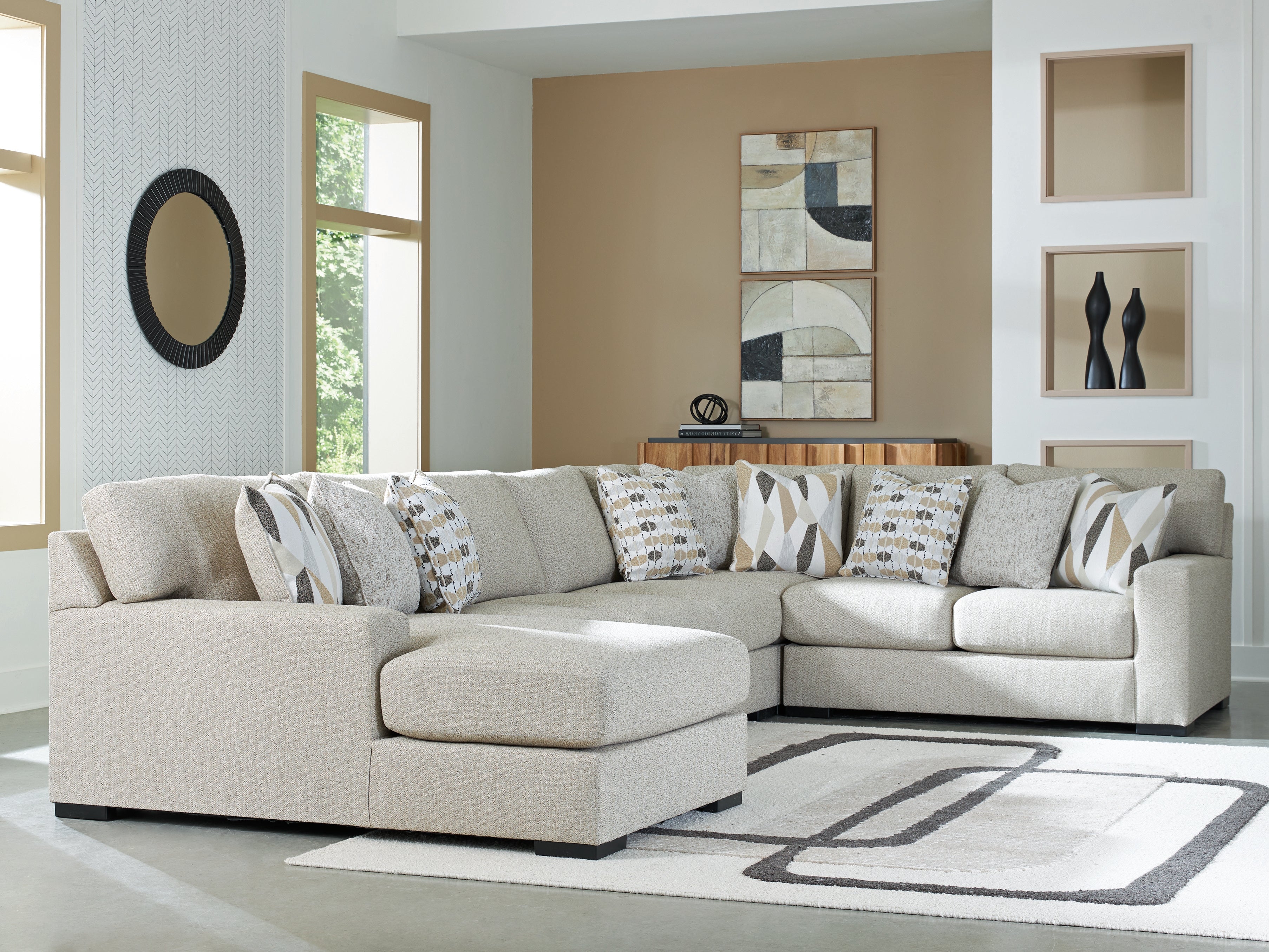 3 Brothers Decor - Ashley Furniture - Laurelgrove Sectional - RAF 5-Piece Sectional with Chaise / Pebble - 75105S11
