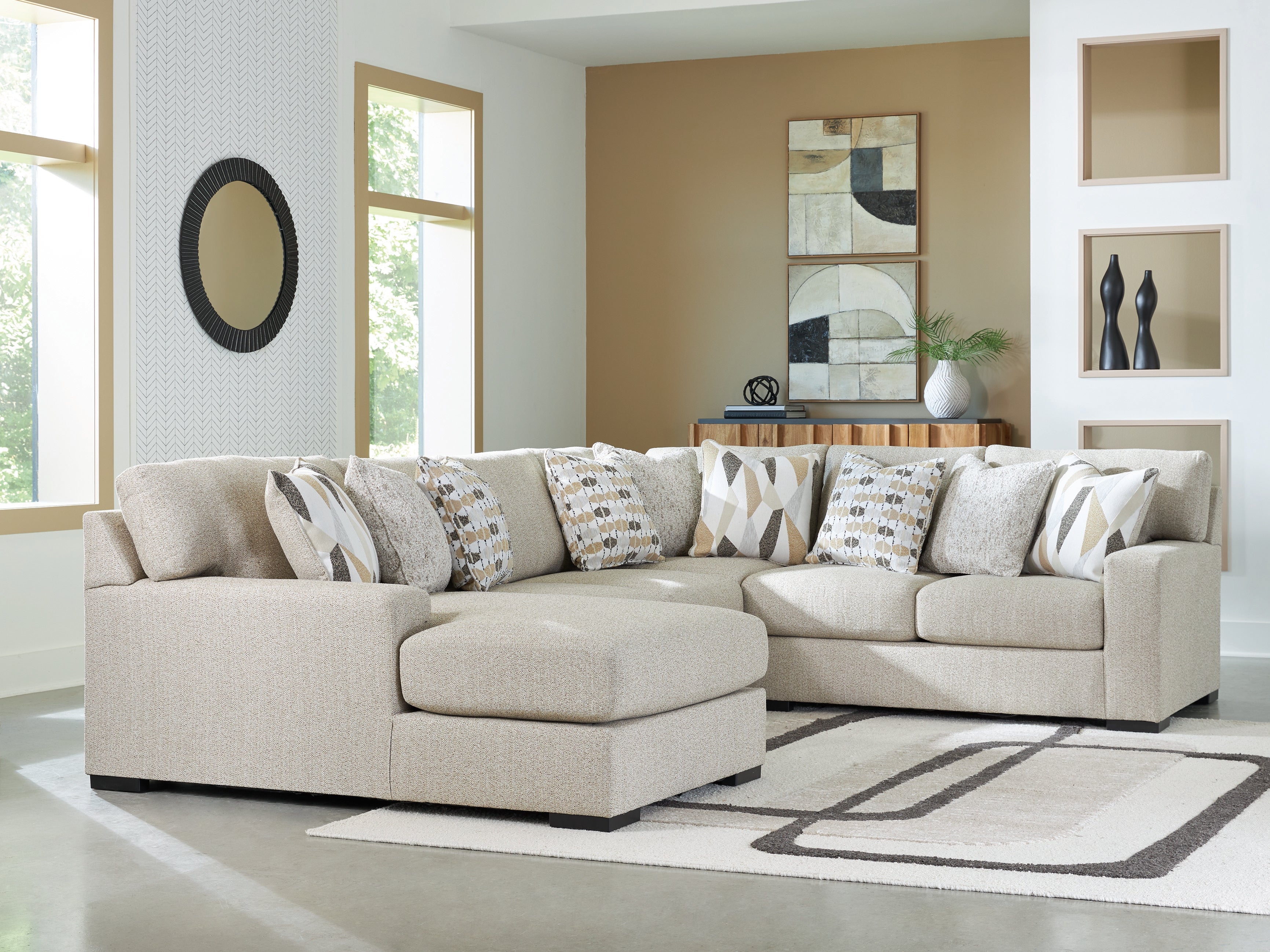 3 Brothers Decor - Ashley Furniture - Laurelgrove Sectional - RAF 4-Piece Sectional with Chaise / Pebble - 75105S1