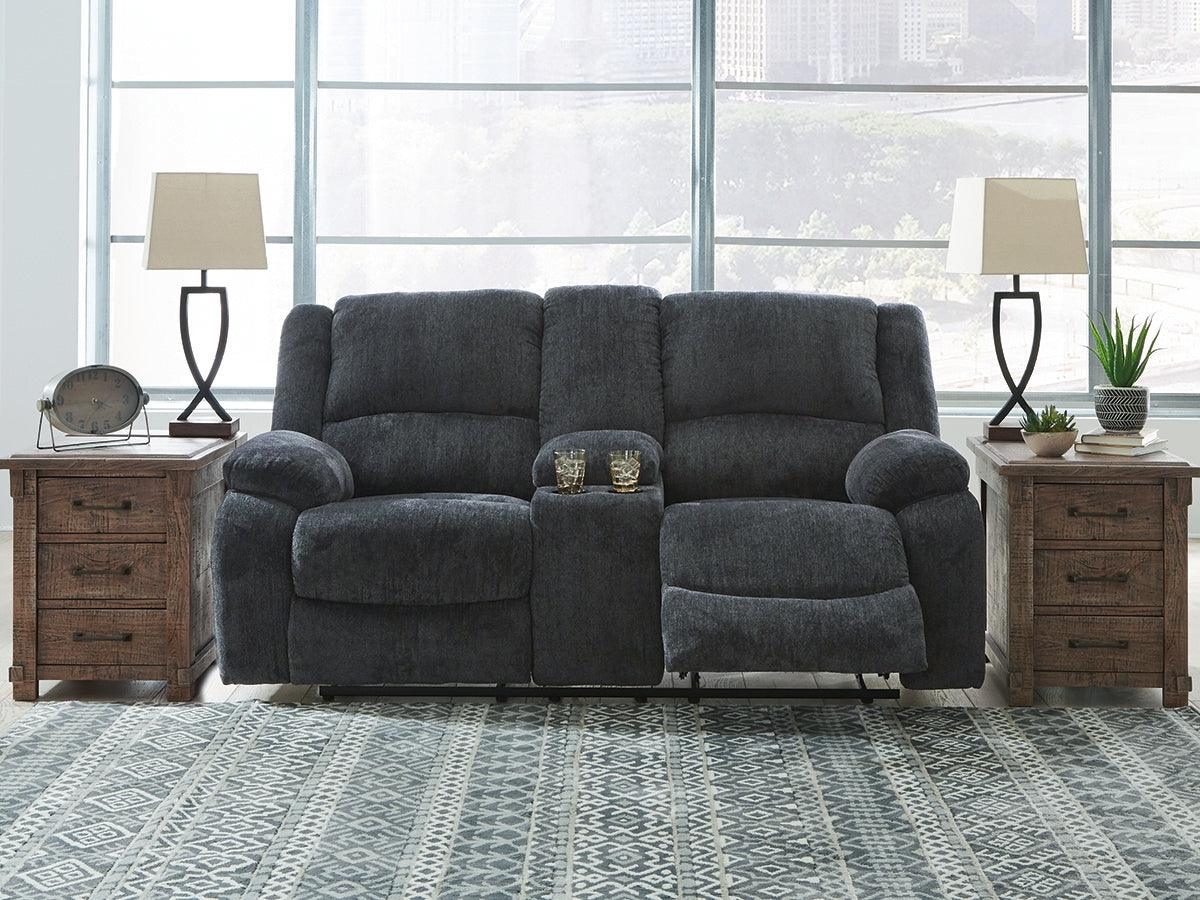 3 Brothers Decor - Ashley Furniture - Draycoll Living Room - DBL Rec Loveseat w/Console / Slate - 7650494