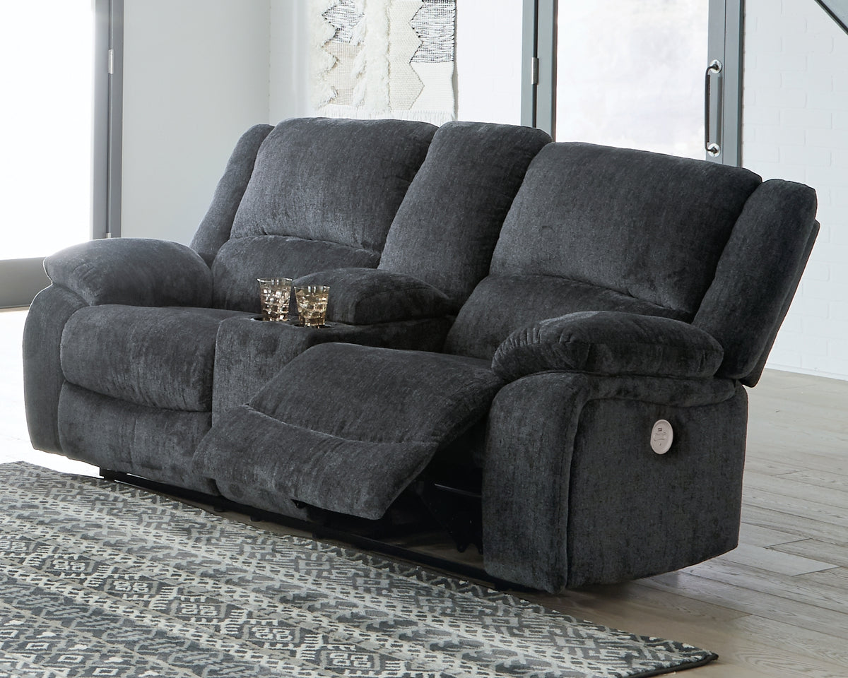 3 Brothers Decor - Ashley Furniture - Draycoll Living Room - DBL REC PWR Loveseat w/Console / Slate - 7650496
