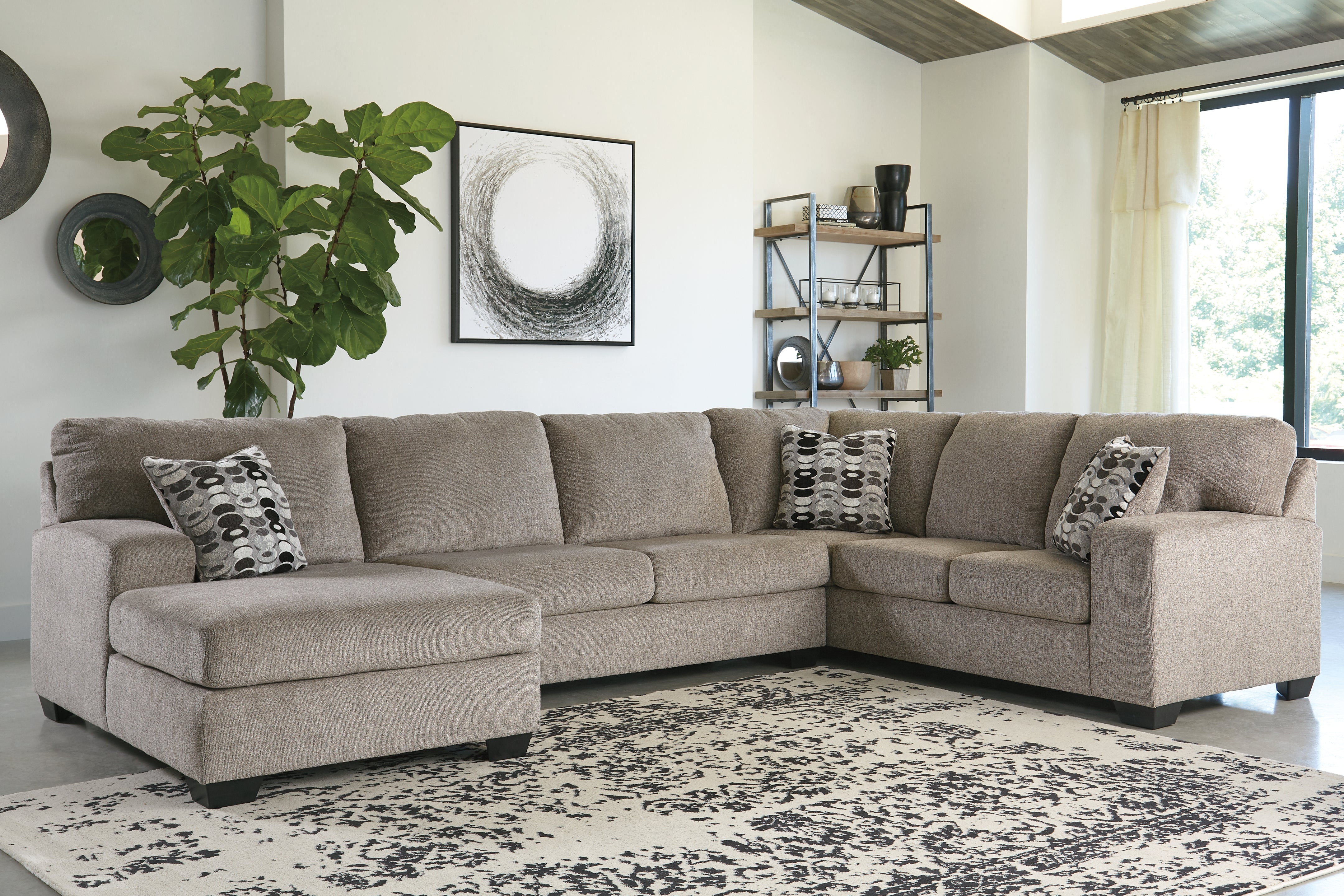 3 Brothers Decor - Ashley Furniture - Ballinasloe Sectional - RAF 3-Piece Sectional with Chaise / Platinum - 80702S1