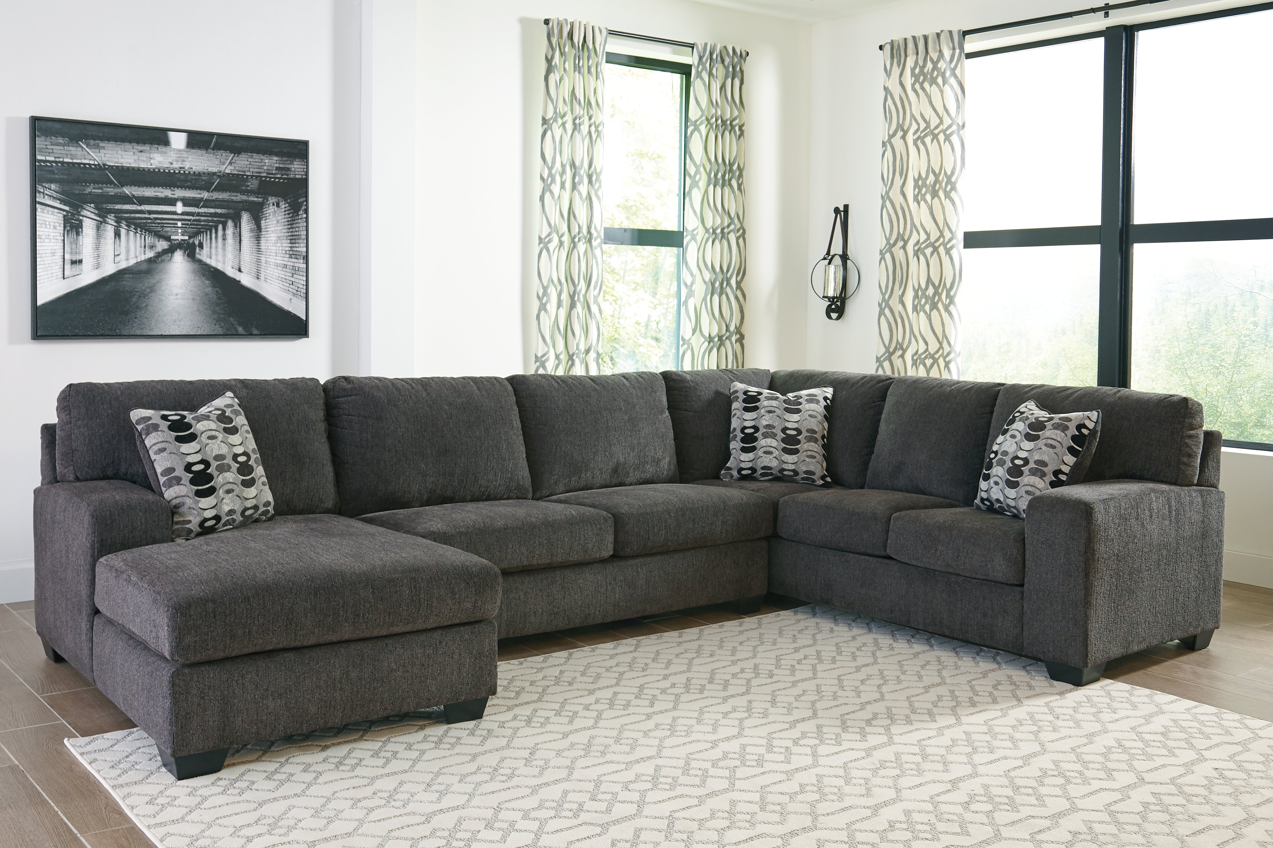3 Brothers Decor - Ashley Furniture - Ballinasloe Sectional - RAF 3-Piece Sectional with Chaise / Smoke - 80703S1