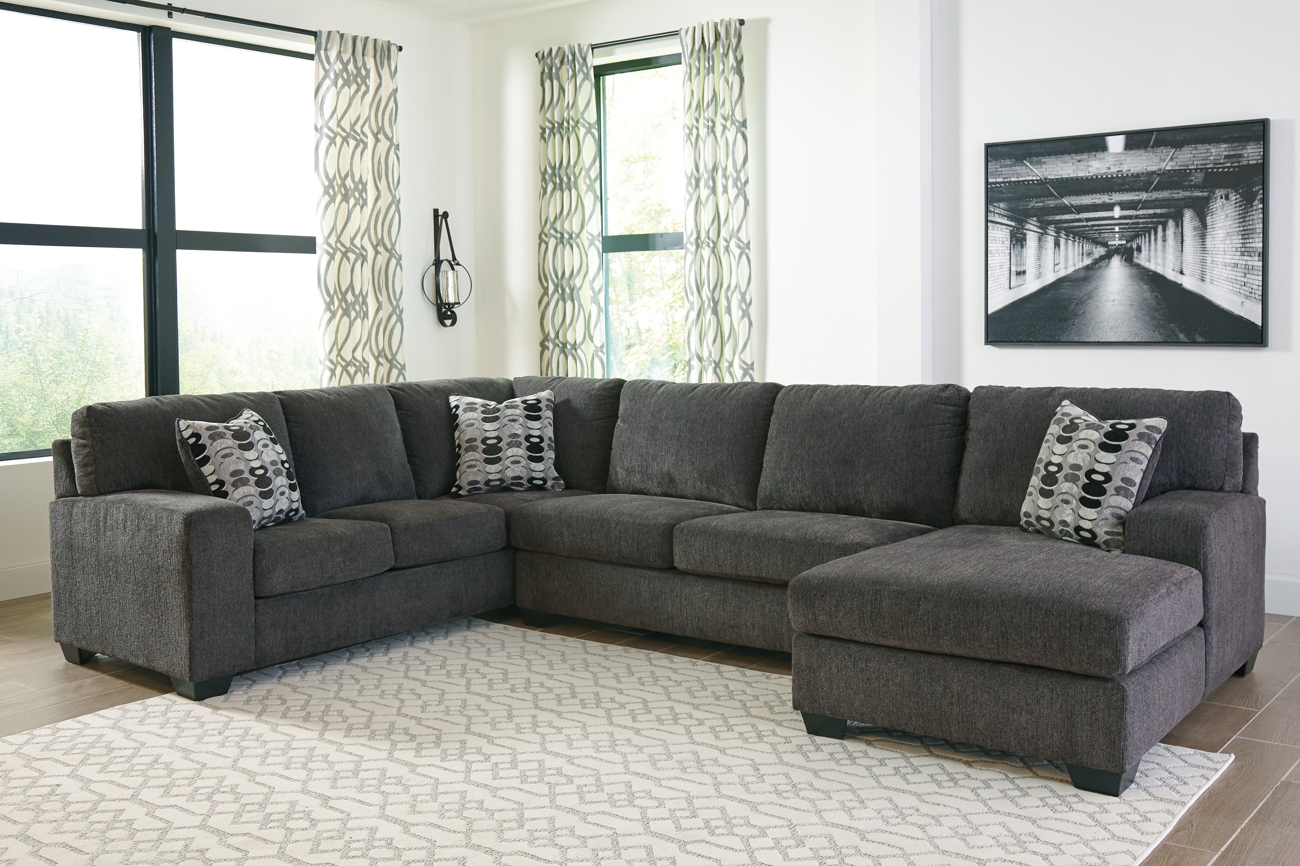 3 Brothers Decor - Ashley Furniture - Ballinasloe Sectional - LAF 3-Piece Sectional with Chaise / Smoke - 80703S2
