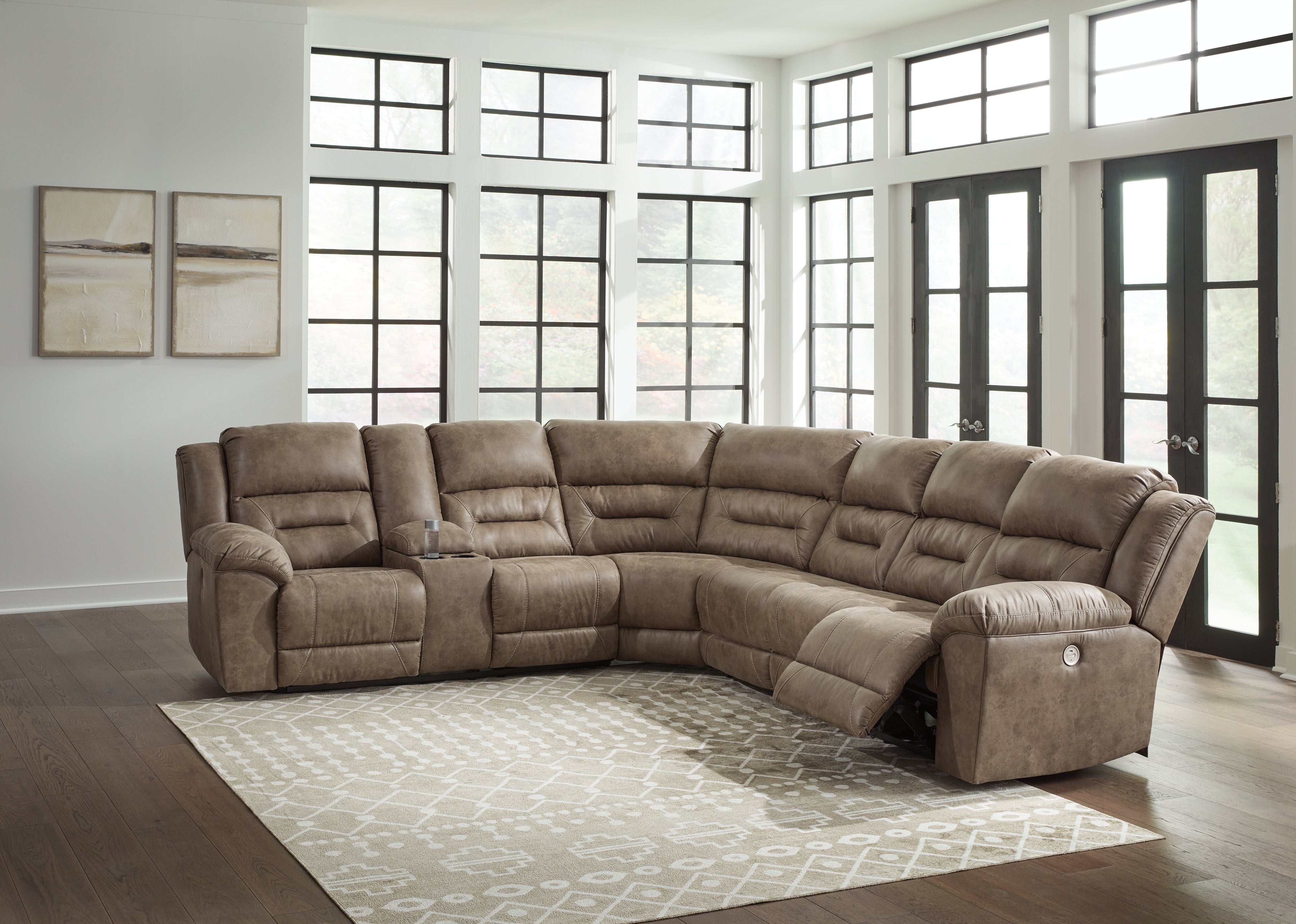 3 Brothers Decor - Ashley Furniture - Ravenel Sectional - 4-Piece Power Reclining Sectional / Fossil - 83106S3