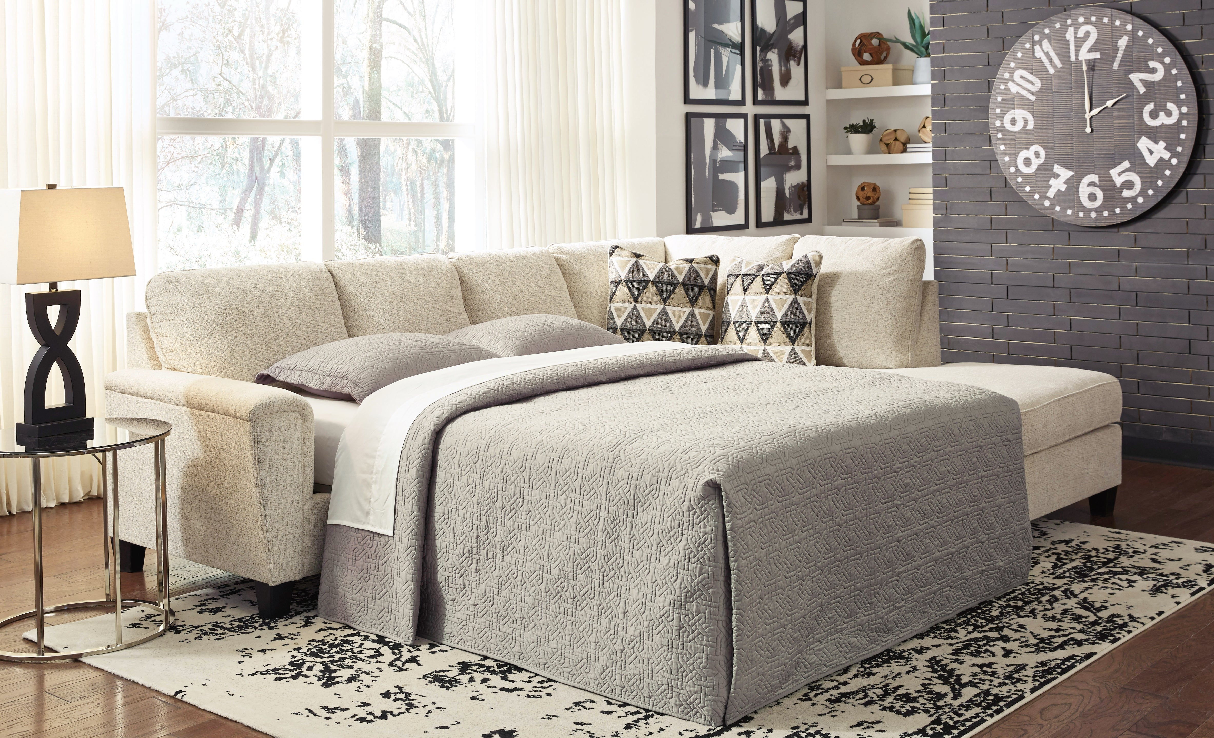 3 Brothers Decor - Ashley Furniture - Abinger Sectional - LAF 2-Piece Sleeper Sectional with Chaise / Natural - 83904S4