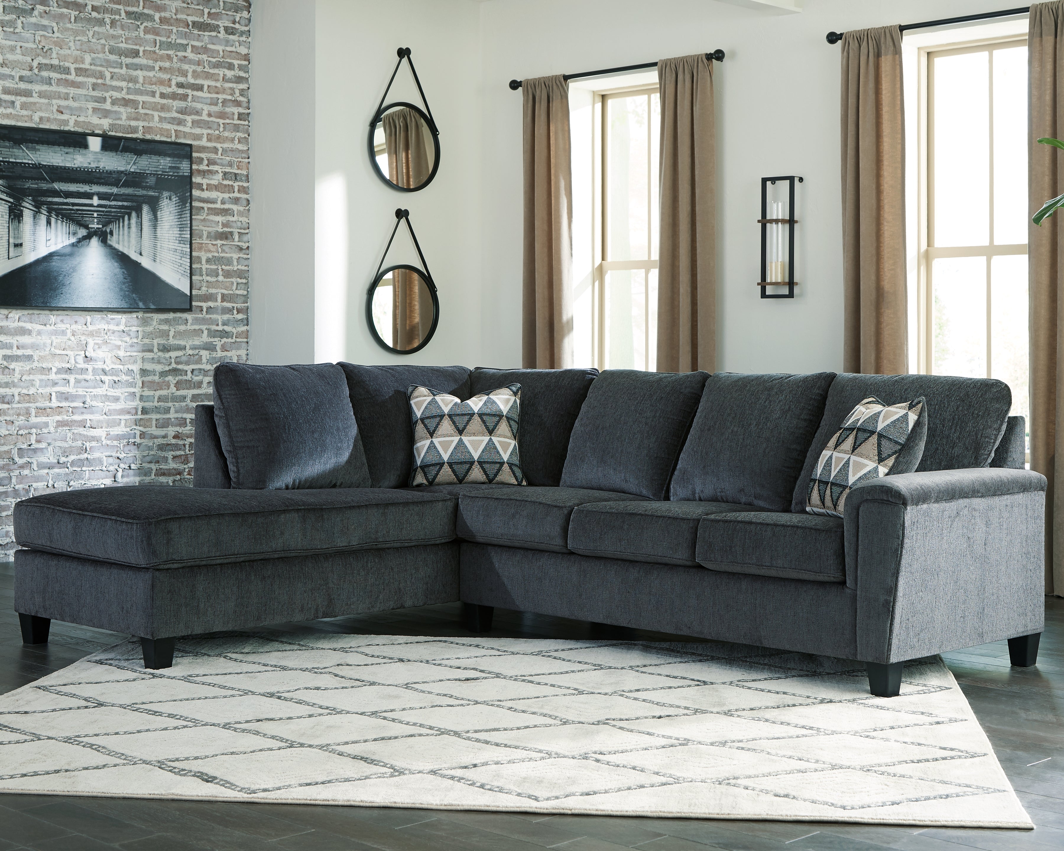 3 Brothers Decor - Ashley Furniture - Abinger Sectional - RAF 2-Piece Sectional with Chaise / Smoke - 83905S1