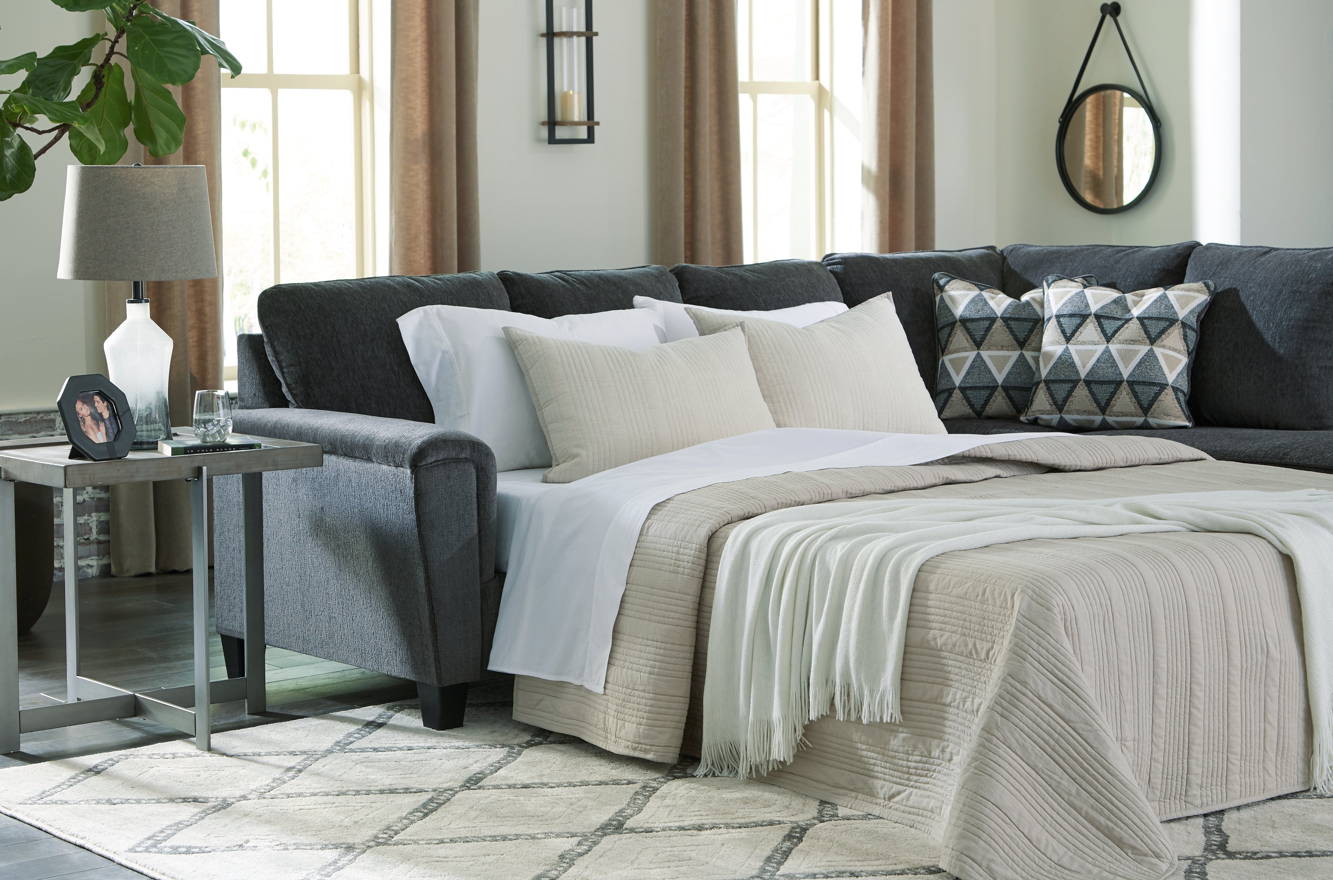3 Brothers Decor - Ashley Furniture - Abinger Sectional - LAF 2-Piece Sleeper Sectional with Chaise / Smoke - 83905S4