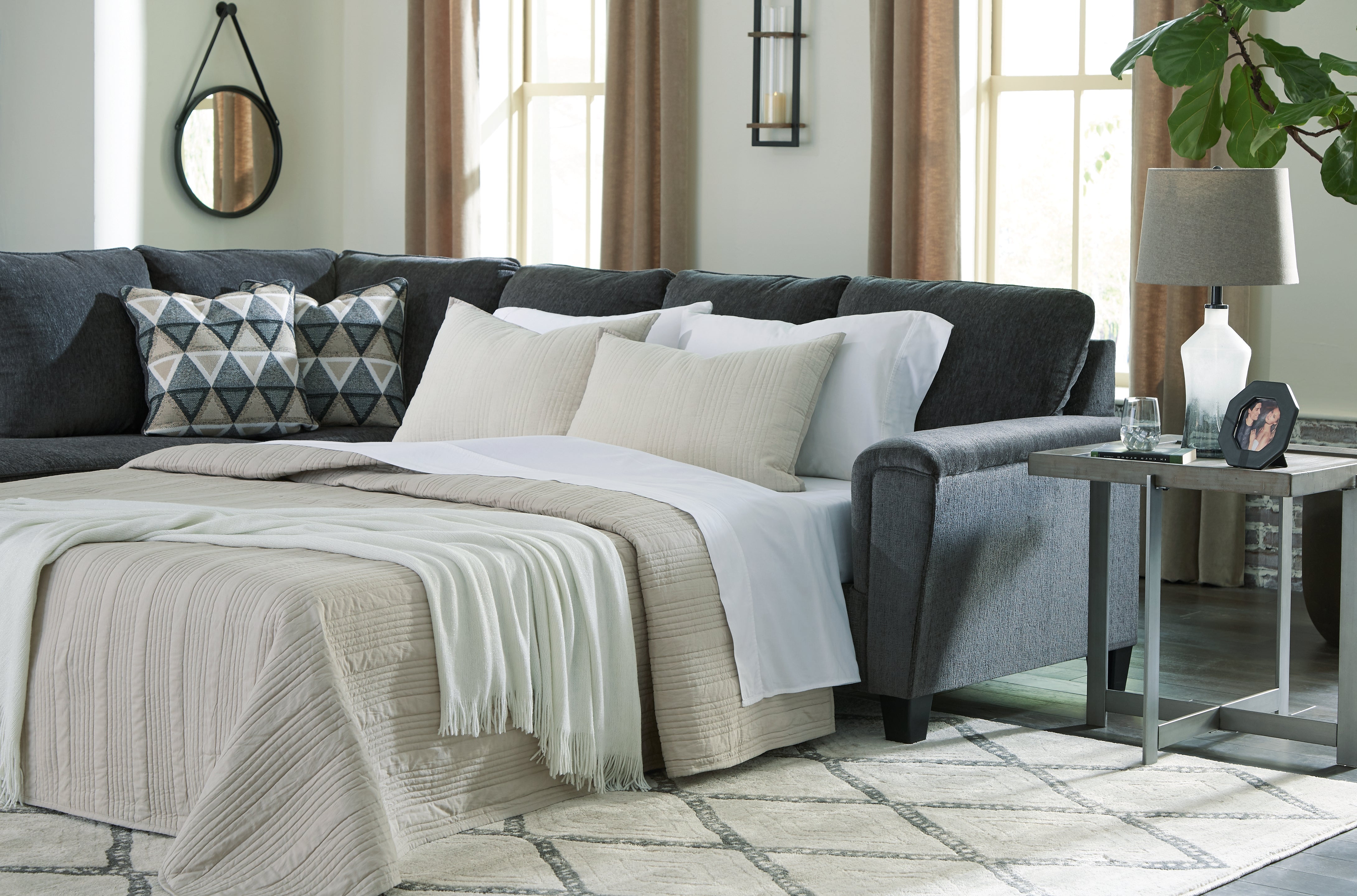 3 Brothers Decor - Ashley Furniture - Abinger Sectional - RAF 2-Piece Sleeper Sectional with Chaise / Smoke - 83905S3