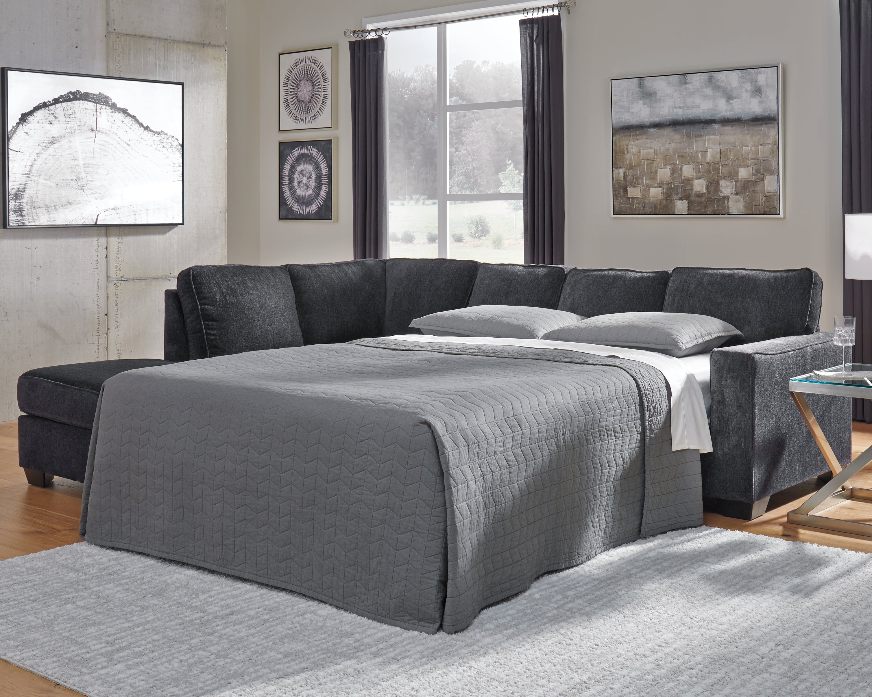 3 Brothers Decor - Ashley Furniture - Altari Sectional - RAF 2-Piece Sleeper Sectional with Chaise / Slate - 87213S4