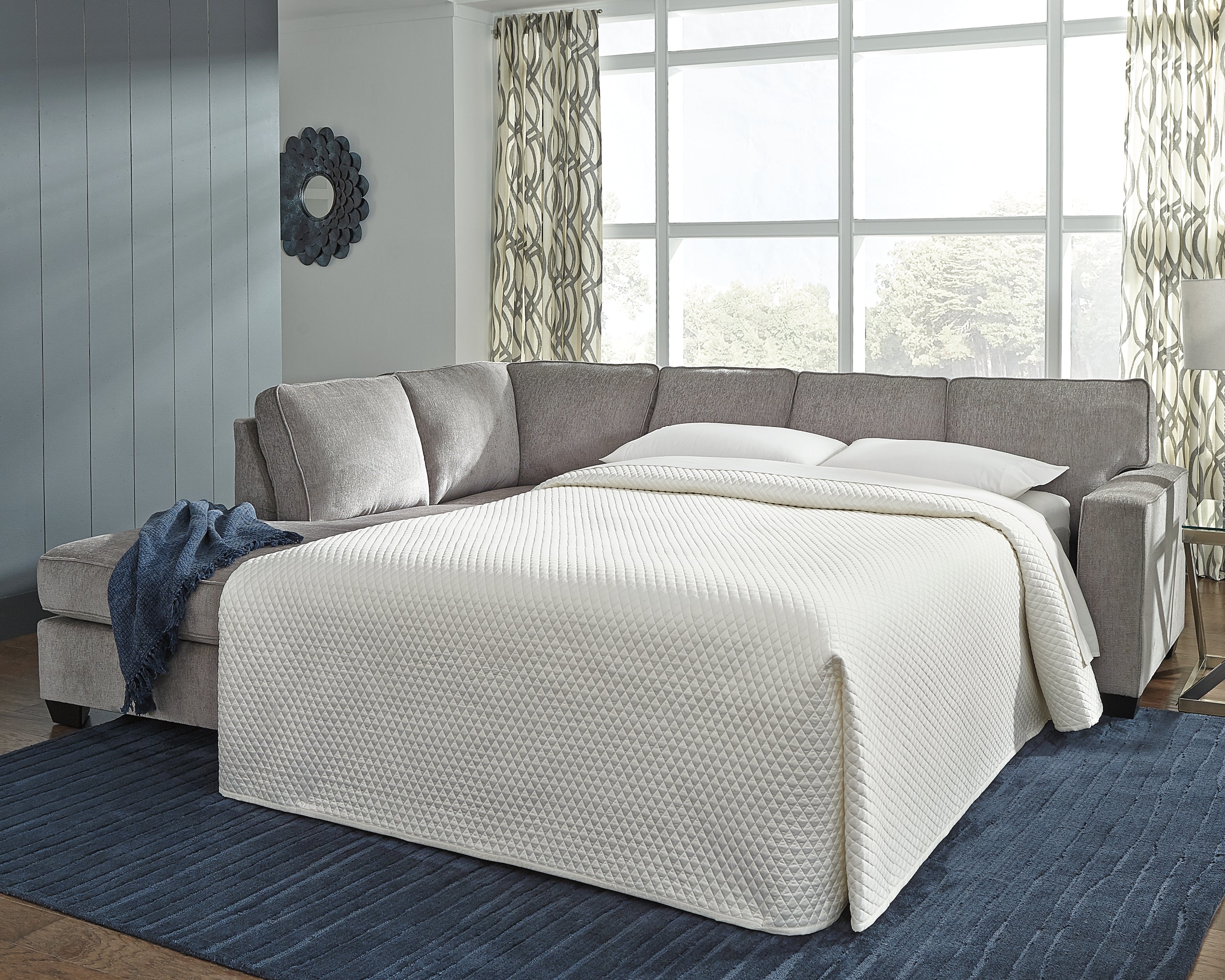 3 Brothers Decor - Ashley Furniture - Altari Sectional - RAF 2-Piece Sleeper Sectional with Chaise / Alloy - 87214S4
