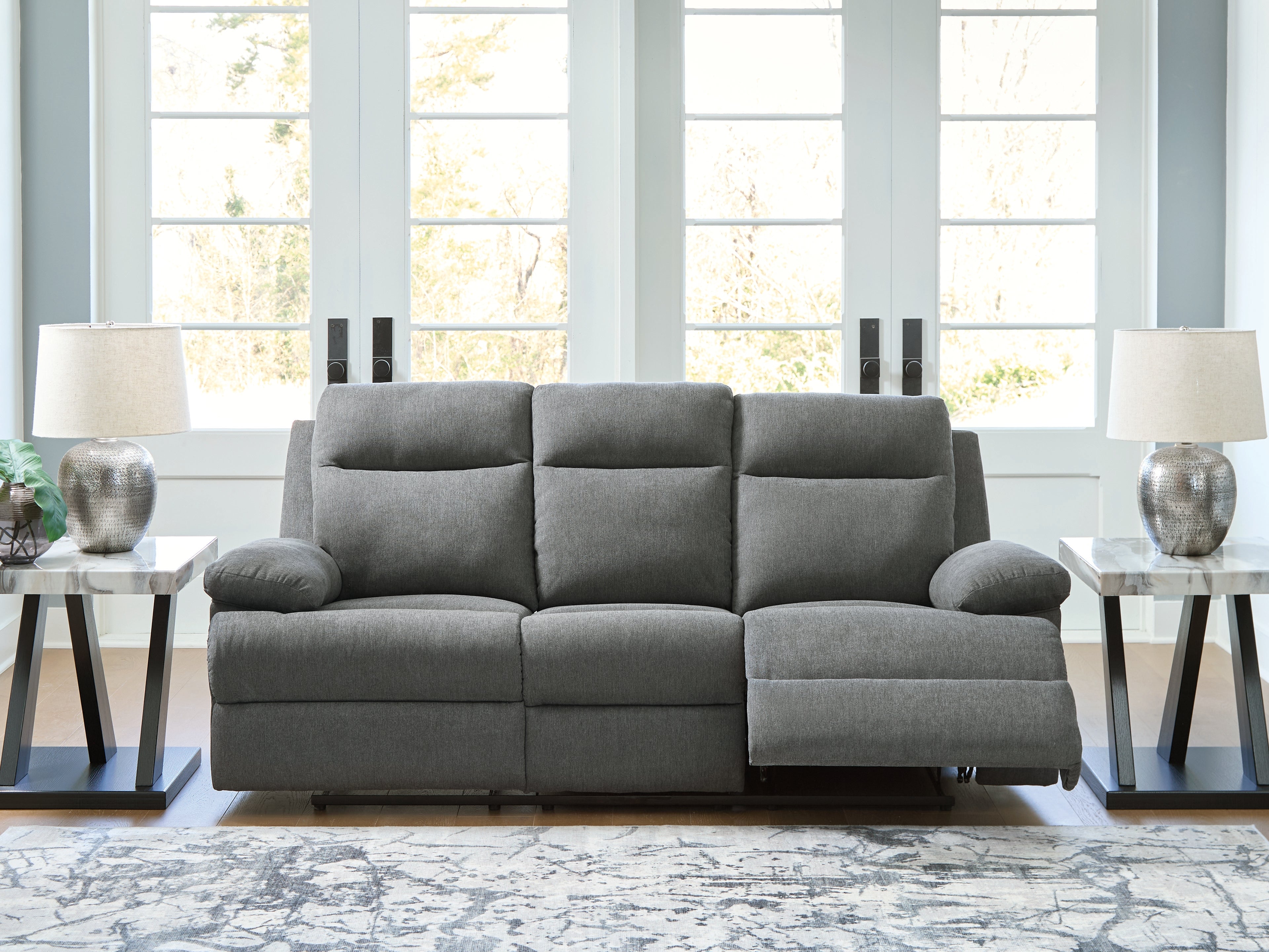 3 Brothers Decor - Ashley Furniture - Side-Swipe Living Room - REC Sofa w/Drop Down Table / Charcoal - PC9140689