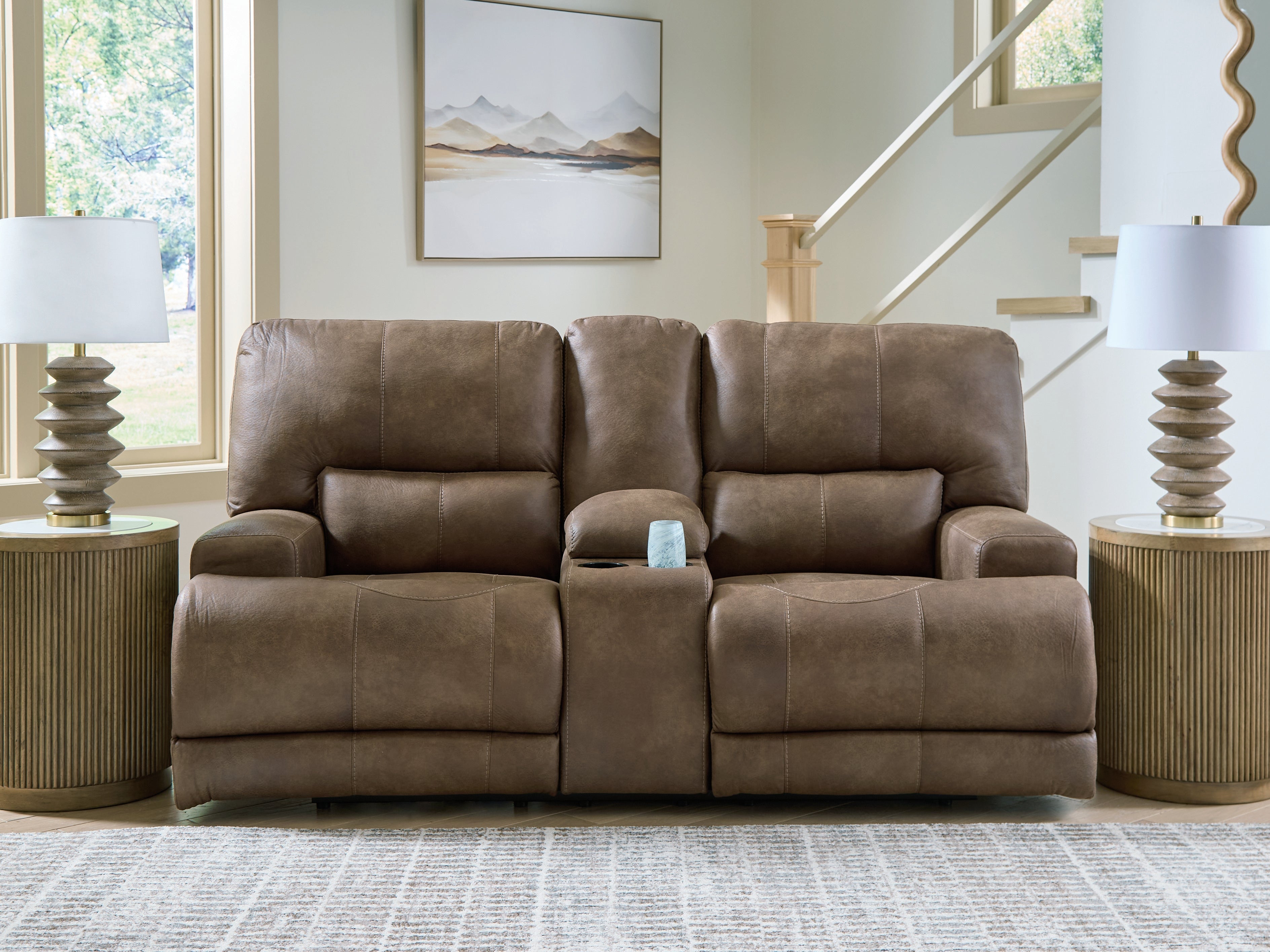 3 Brothers Decor - Ashley Furniture - Beckley Place Living Room - PWR REC Loveseat/CON/ADJ HDRST / Earth - PC9180218