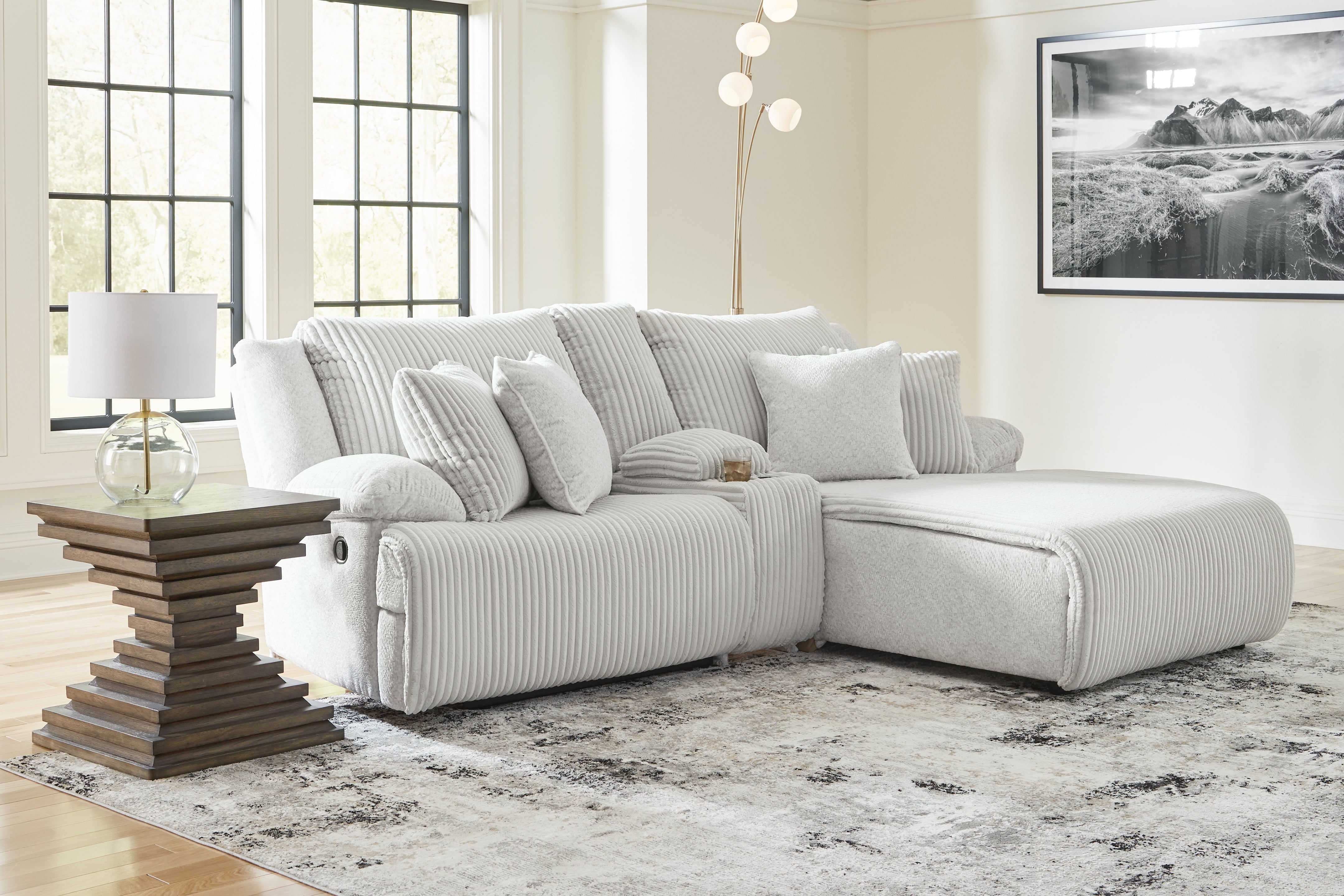 3 Brothers Decor - Ashley Furniture - Top Tier Sectional - 3-Piece Reclining Sectional Sofa with Chaise / Alloy - 92706S4