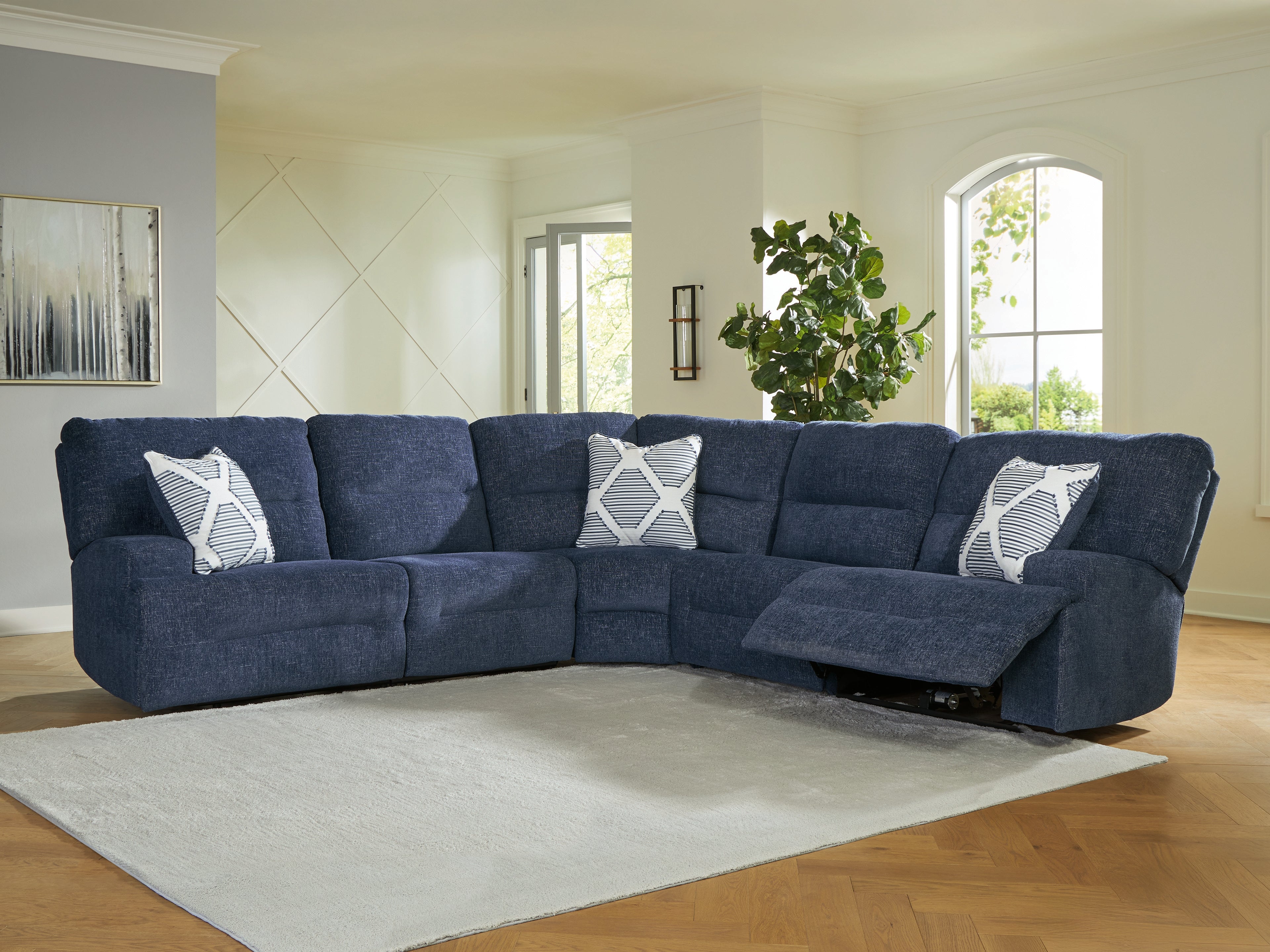 3 Brothers Decor - Ashley Furniture - Acklen Place Sectional - 5-Piece Power Reclining Sectional / Navy - 93607S3