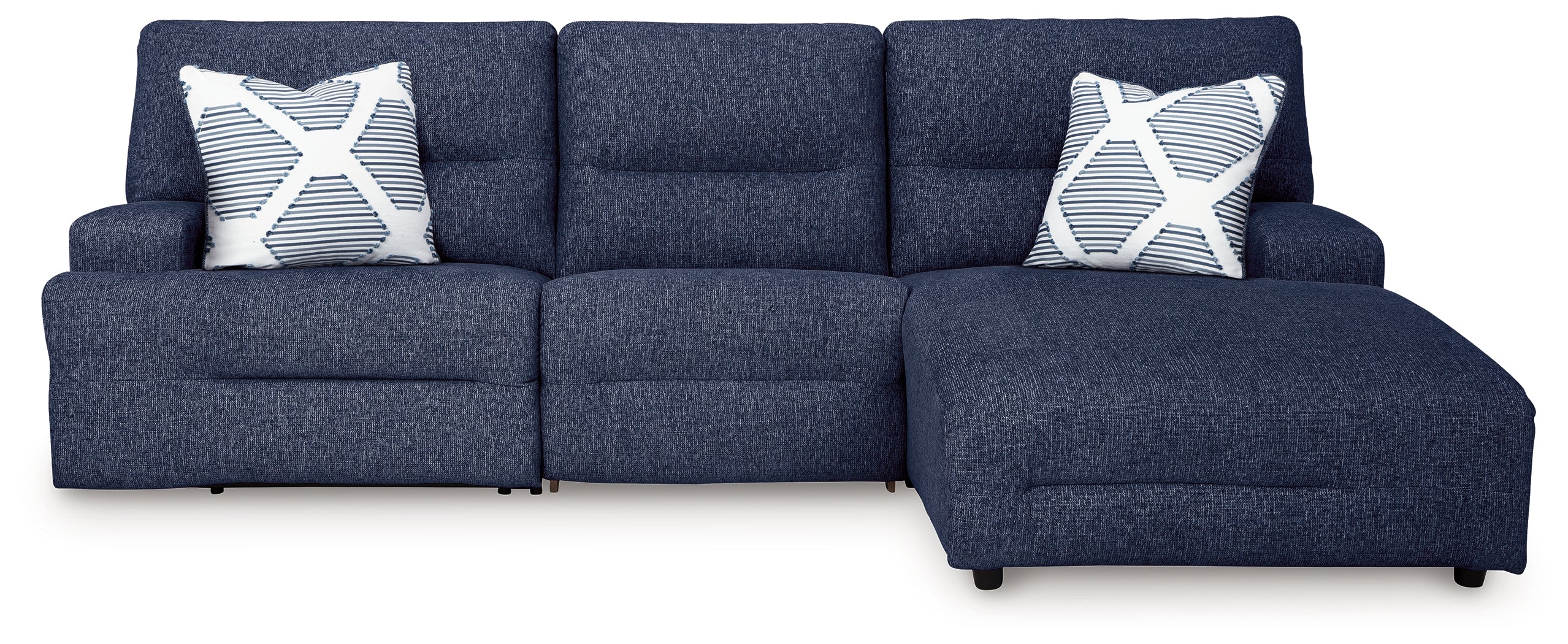 3 Brothers Decor - Ashley Furniture - Acklen Place Sectional - 3-Piece Power Reclining Sectional / Navy - 93607S6