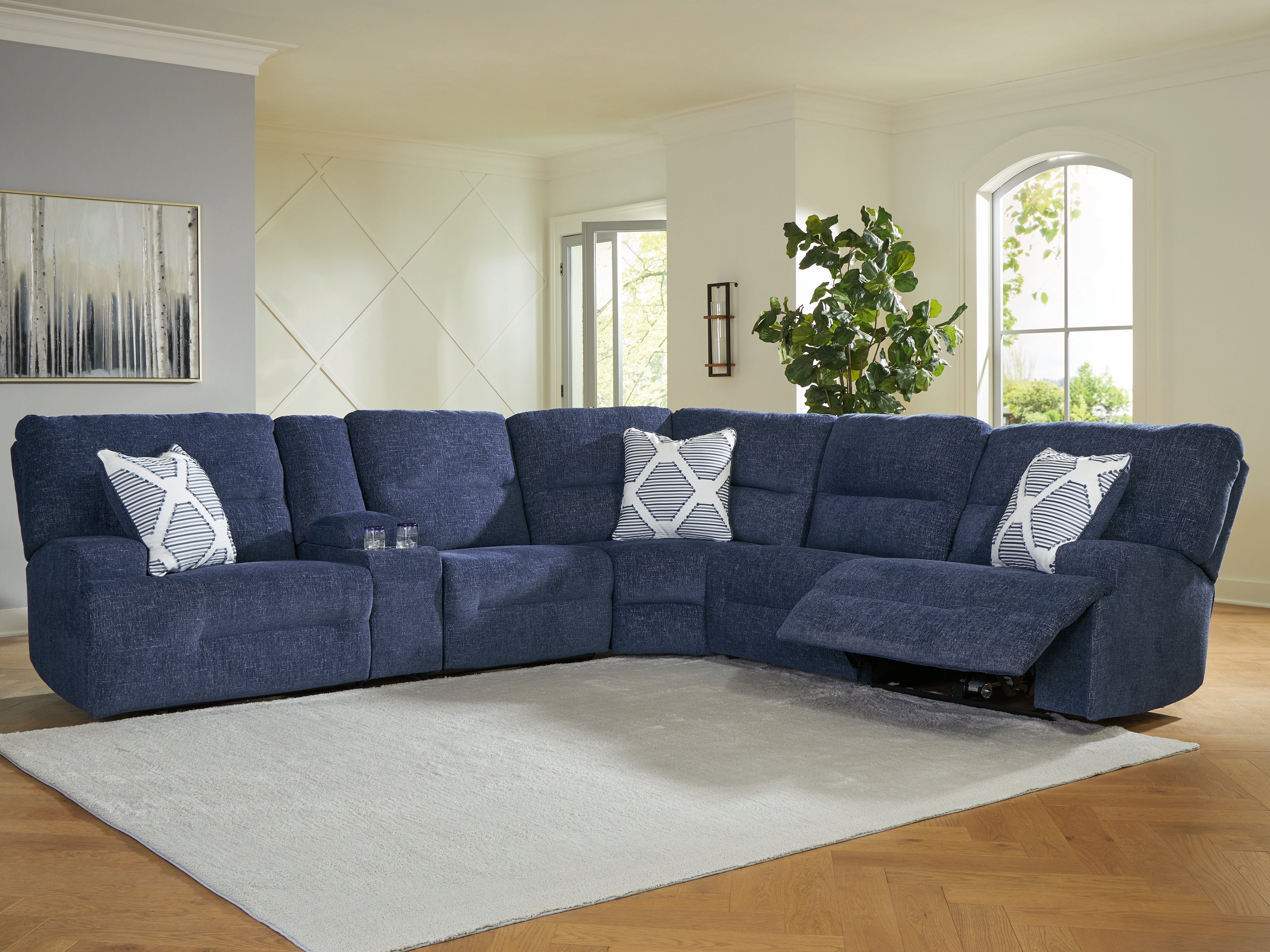 3 Brothers Decor - Ashley Furniture - Acklen Place Sectional - 6-Piece Power Reclining Sectional / Navy - 93607S15