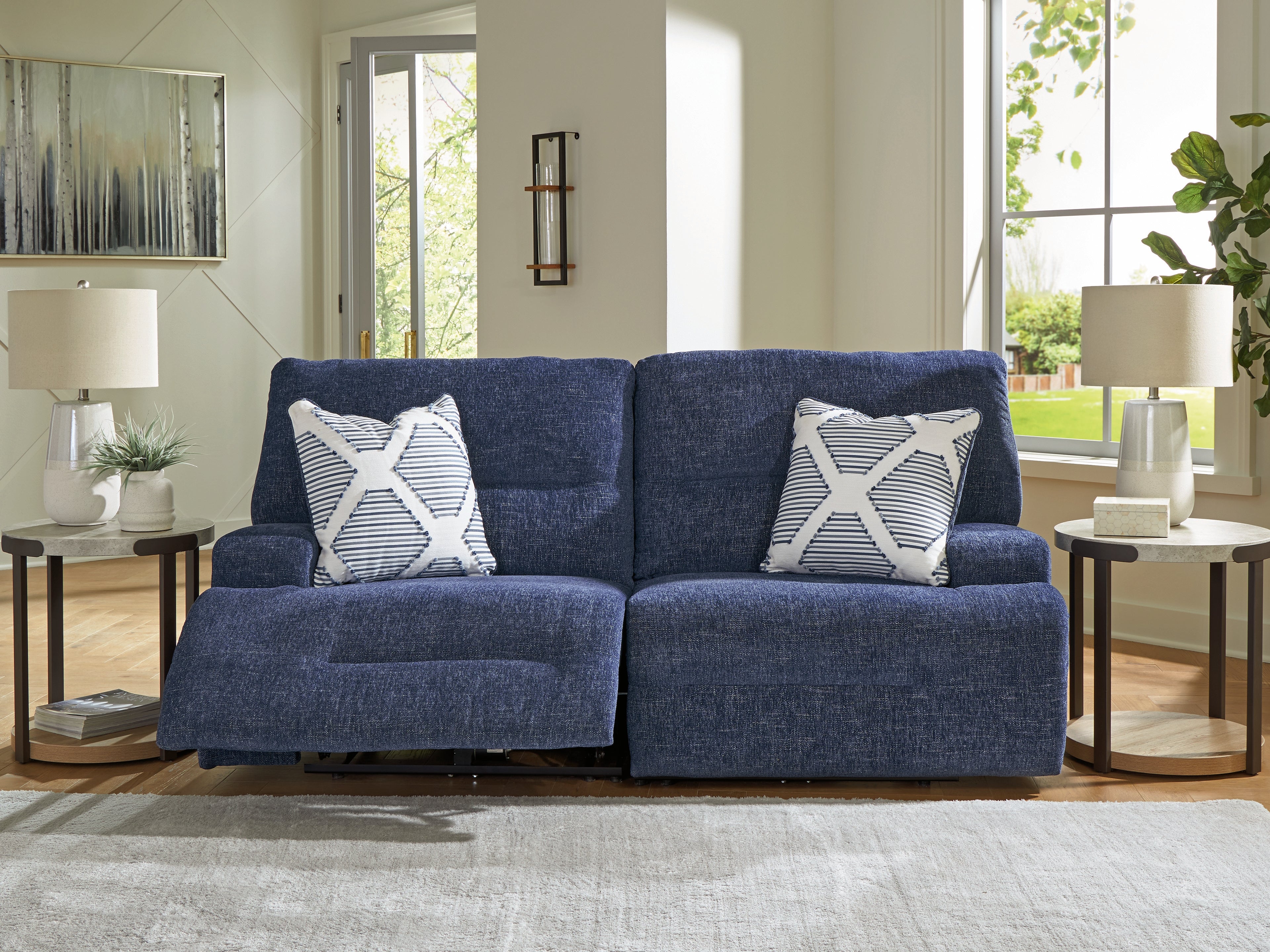 3 Brothers Decor - Ashley Furniture - Acklen Place Sectional - 2-Piece Power Reclining Sectional / Navy - 93607S16
