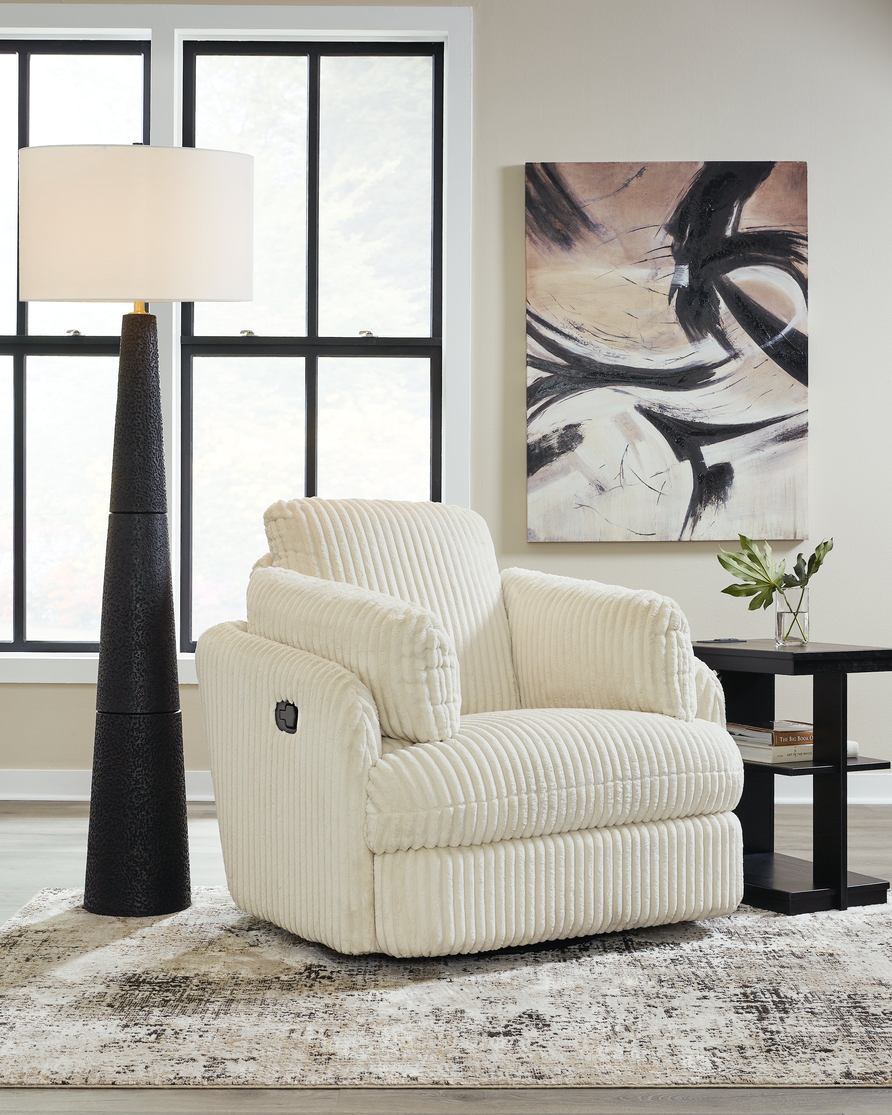 3 Brothers Decor - Ashley Furniture - Tie-Breaker Living Room - Swivel Glider Recliner / Ivory - 9490261