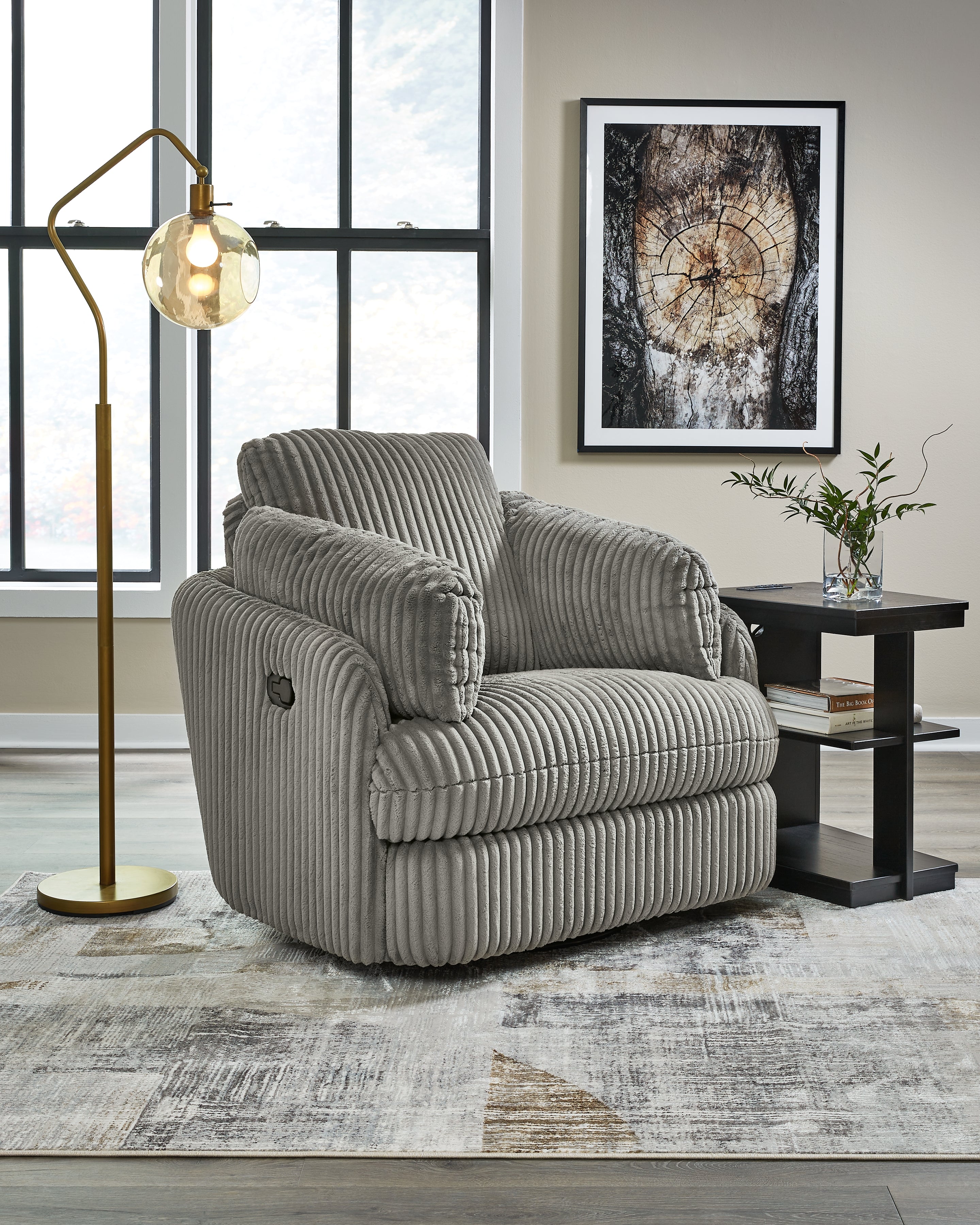 3 Brothers Decor - Ashley Furniture - Tie-Breaker Living Room - Swivel Glider Recliner / Fog - 9490361