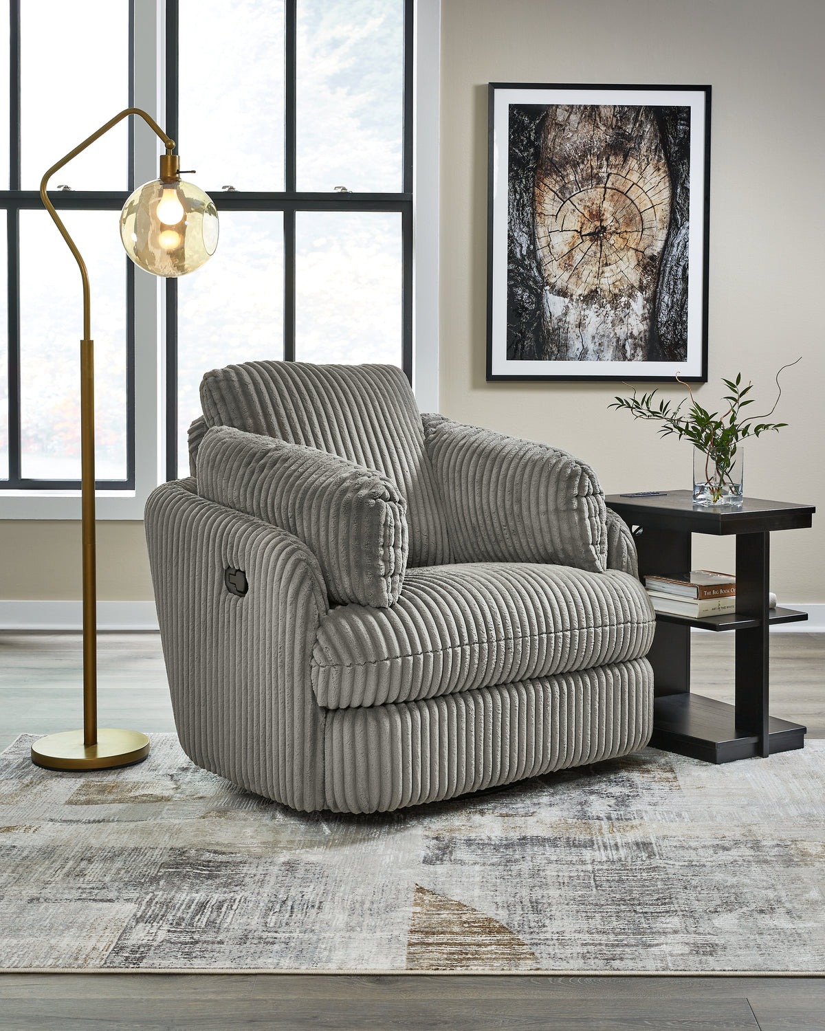 3 Brothers Decor - Ashley Furniture - Tie-Breaker Living Room - Swivel Glider Recliner / Fog - 9490361