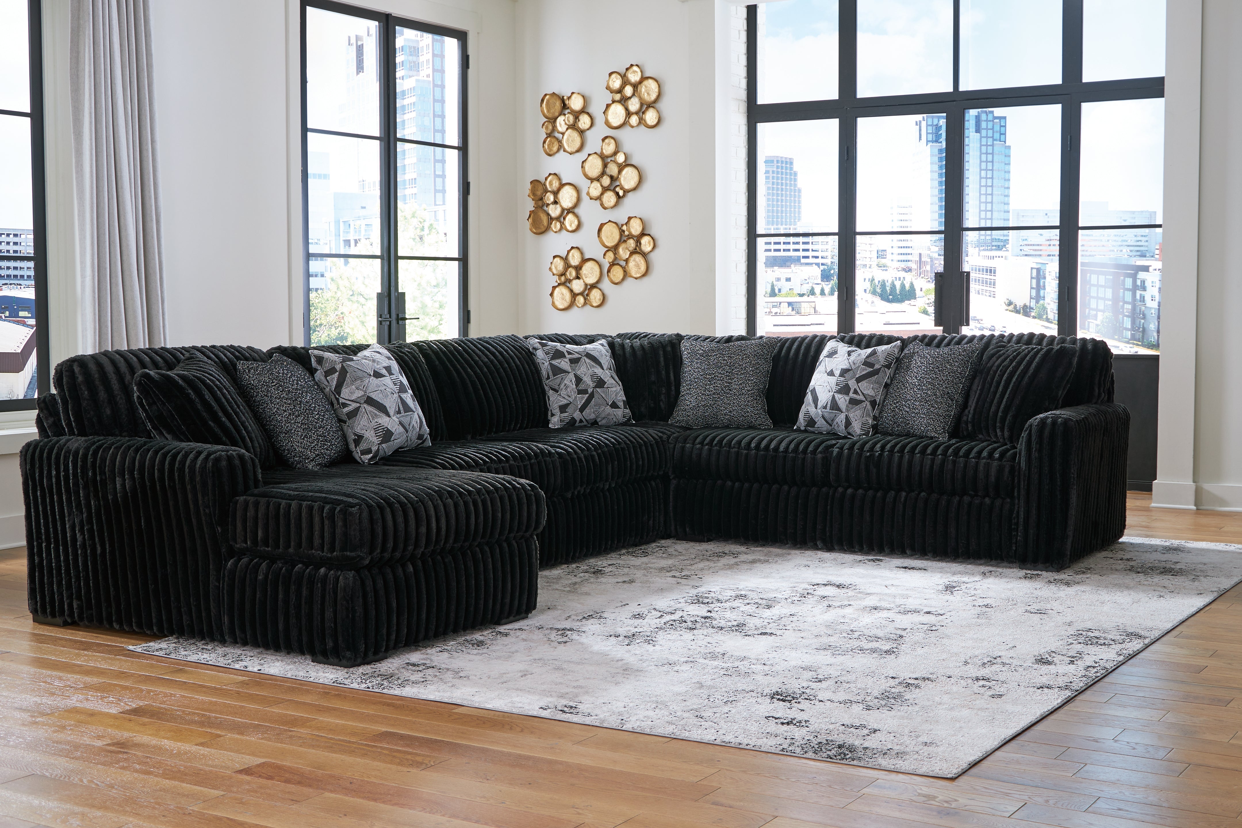 3 Brothers Decor - Ashley Furniture - Midnight-Madness Sectional - RAF 4-Piece Sectional with Chaise / Onyx - 98103S4