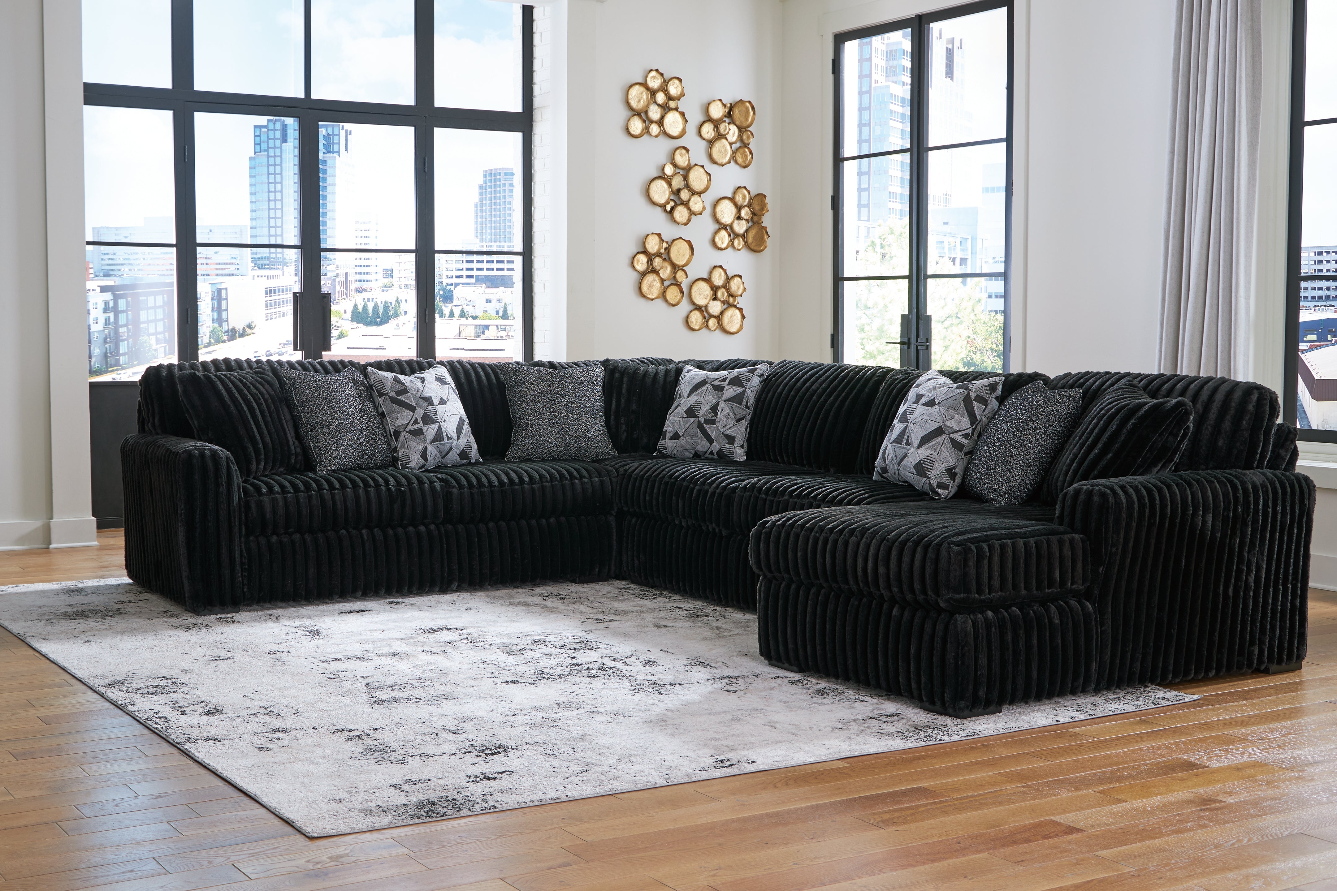 3 Brothers Decor - Ashley Furniture - Midnight-Madness Sectional - LAF 4-Piece Sectional with Chaise / Onyx - 98103S3