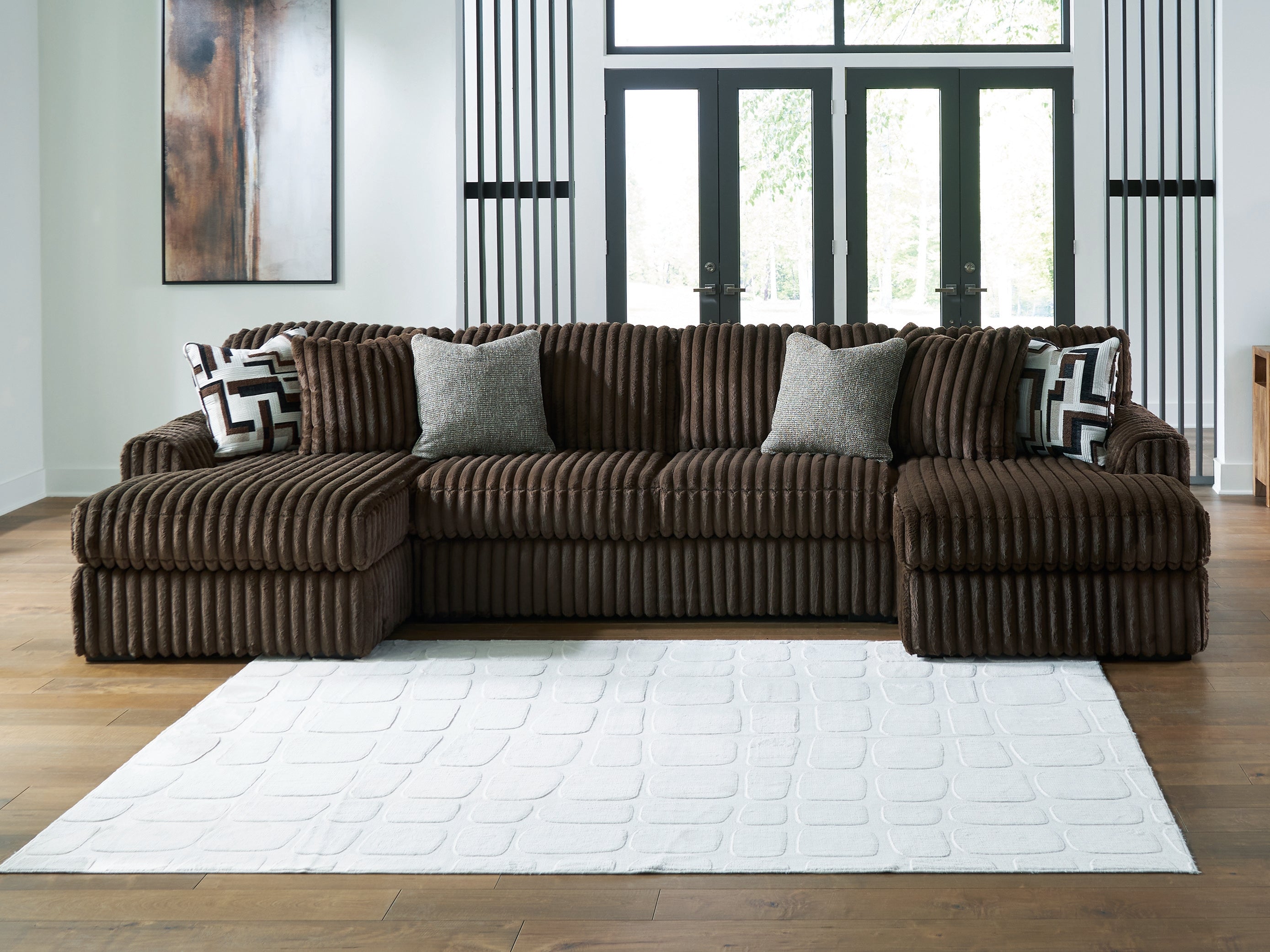 3 Brothers Decor - Ashley Furniture - Midnight-Madness Sectional - RAF 3-Piece Sectional with Chaise / Chocolate - 98104S5