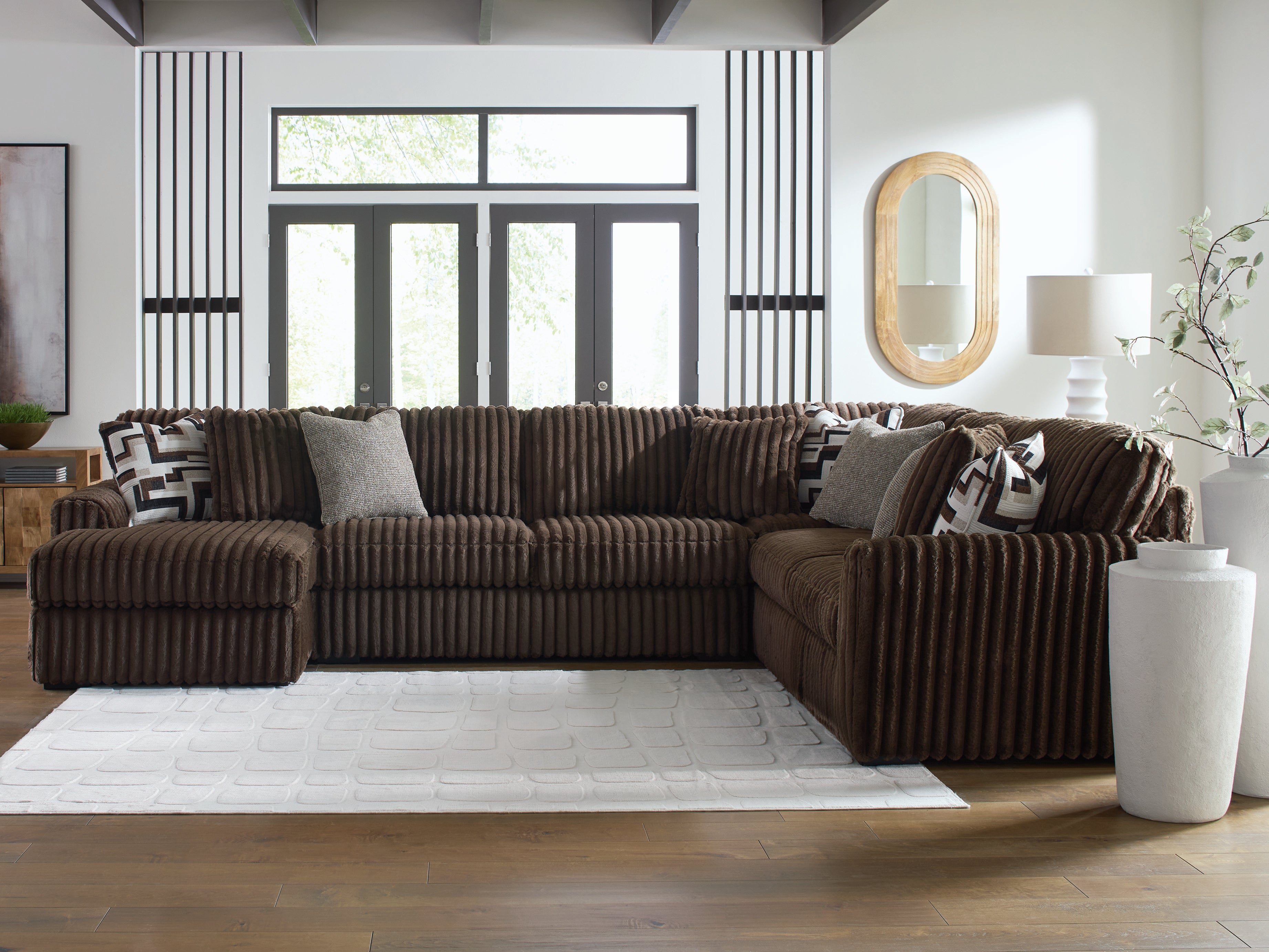 3 Brothers Decor - Ashley Furniture - Midnight-Madness Sectional - RAF 4-Piece Sectional with Chaise / Chocolate - 98104S4
