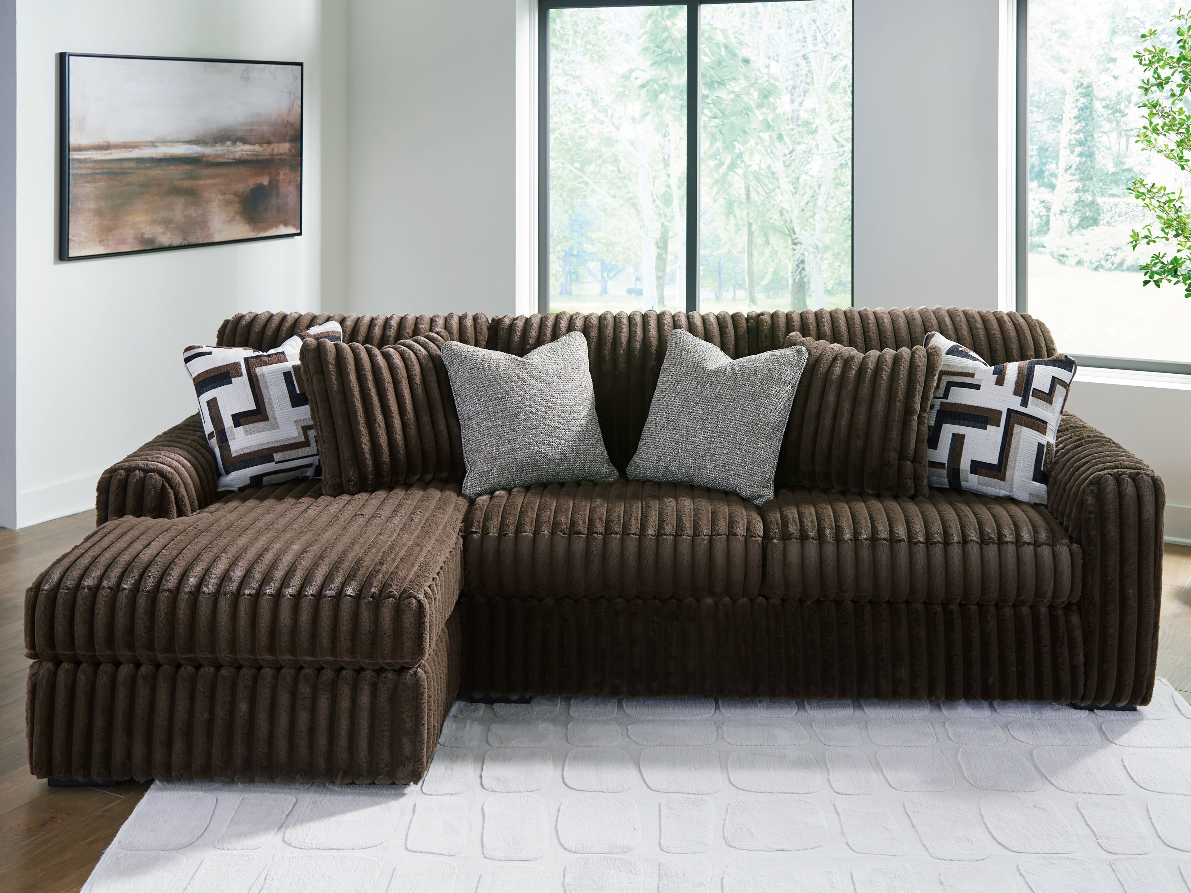 3 Brothers Decor - Ashley Furniture - Midnight-Madness Sectional - RAF 2-Piece Sectional Sofa with Chaise / Chocolate - 98104S1