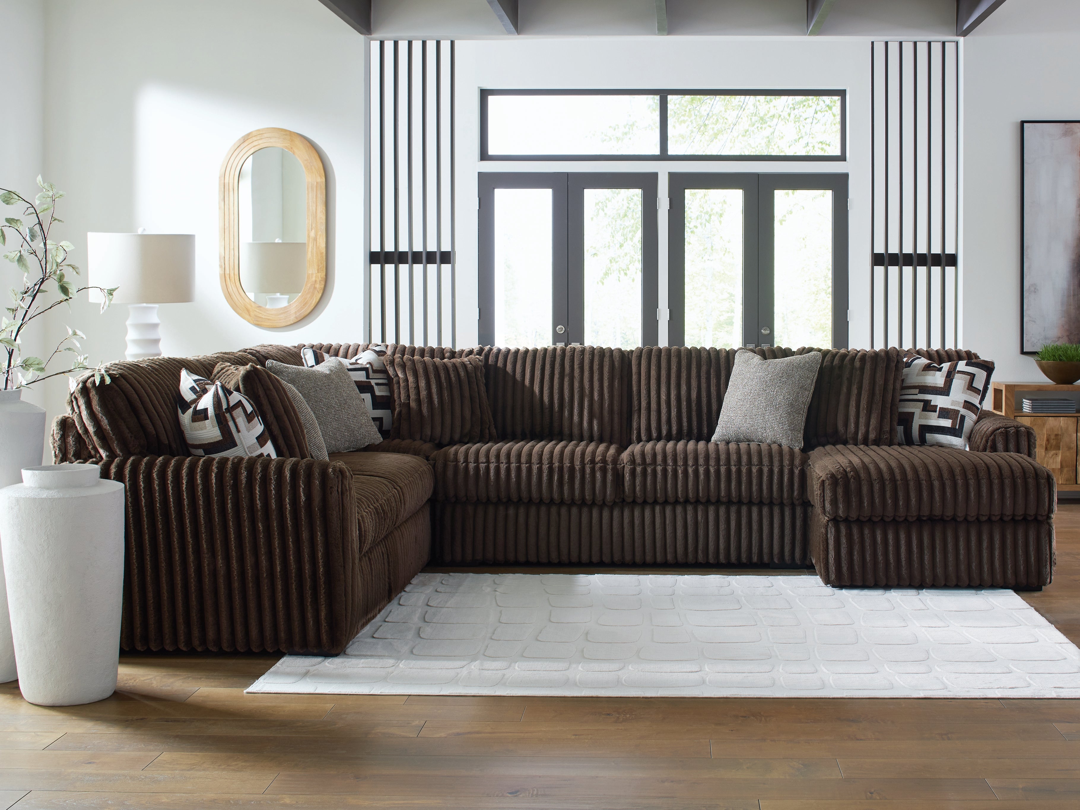 3 Brothers Decor - Ashley Furniture - Midnight-Madness Sectional - LAF 4-Piece Sectional with Chaise / Chocolate - 98104S3