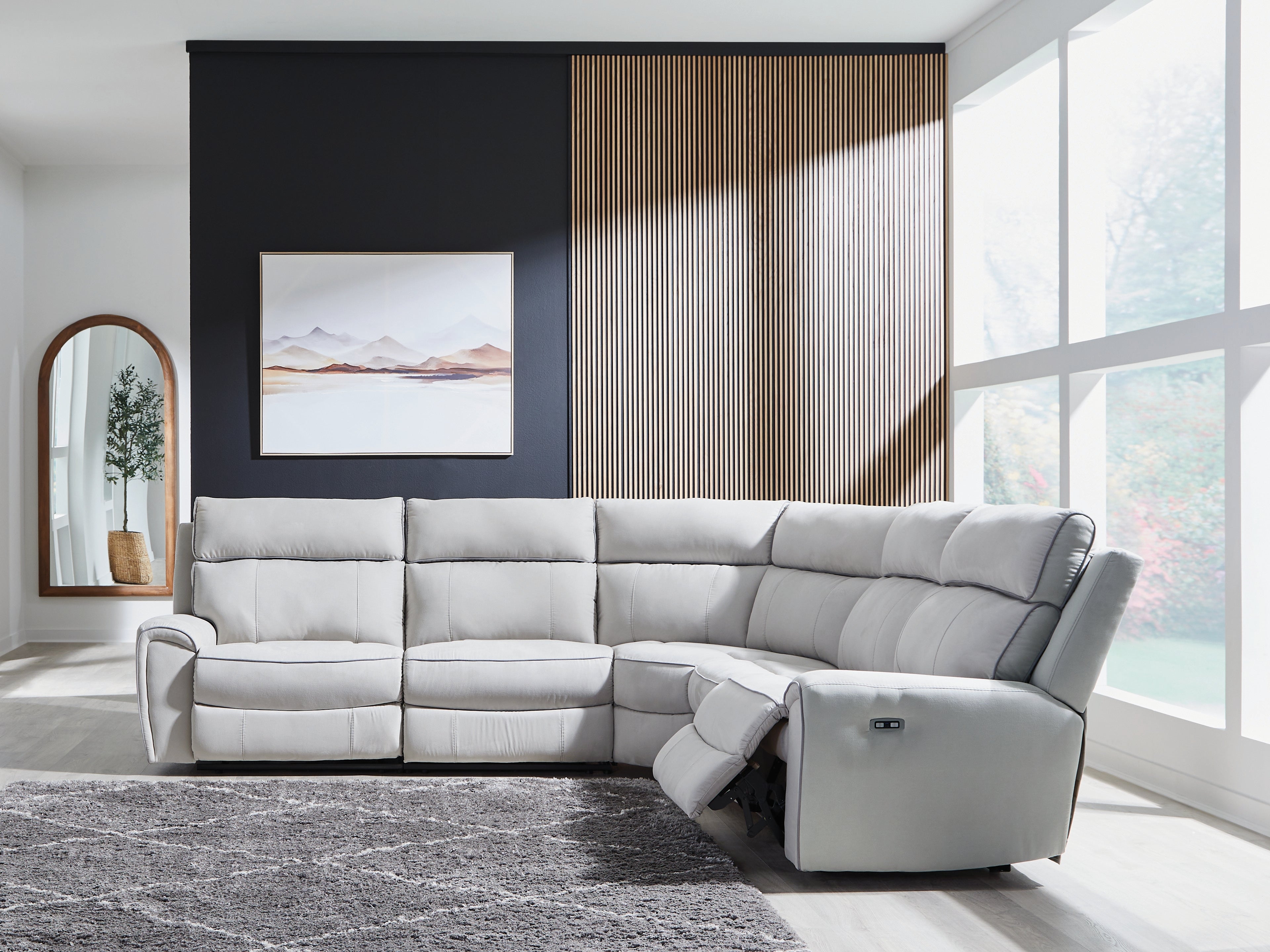 3 Brothers Decor - Ashley Furniture - Social Pointe Sectional - 5-Piece Power Reclining Sectional / Pearl/Ash - PC98802S8