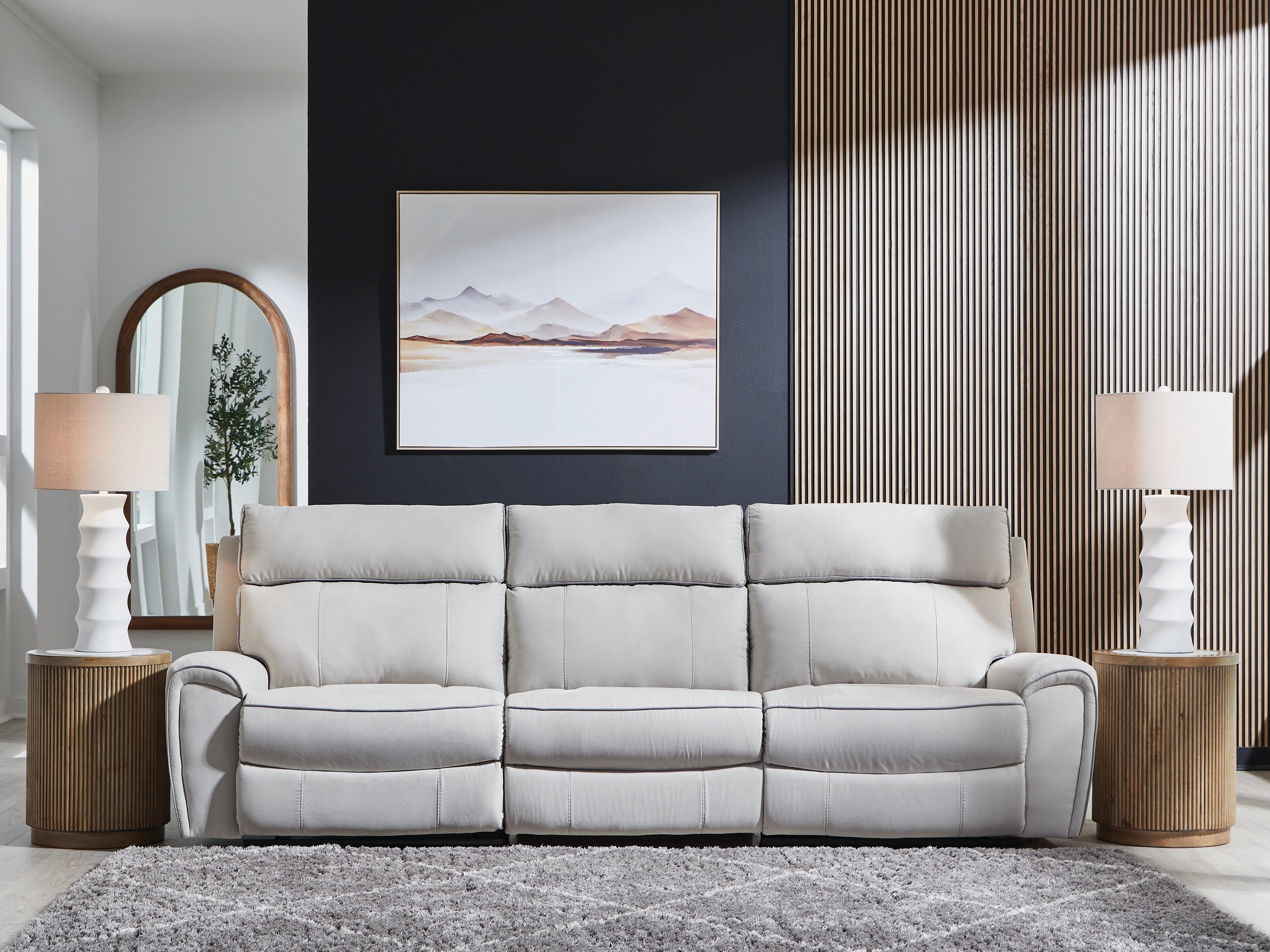 3 Brothers Decor - Ashley Furniture - Social Pointe Sectional - 3-Piece Power Reclining Sectional / Pearl/Ash - PC98802S1
