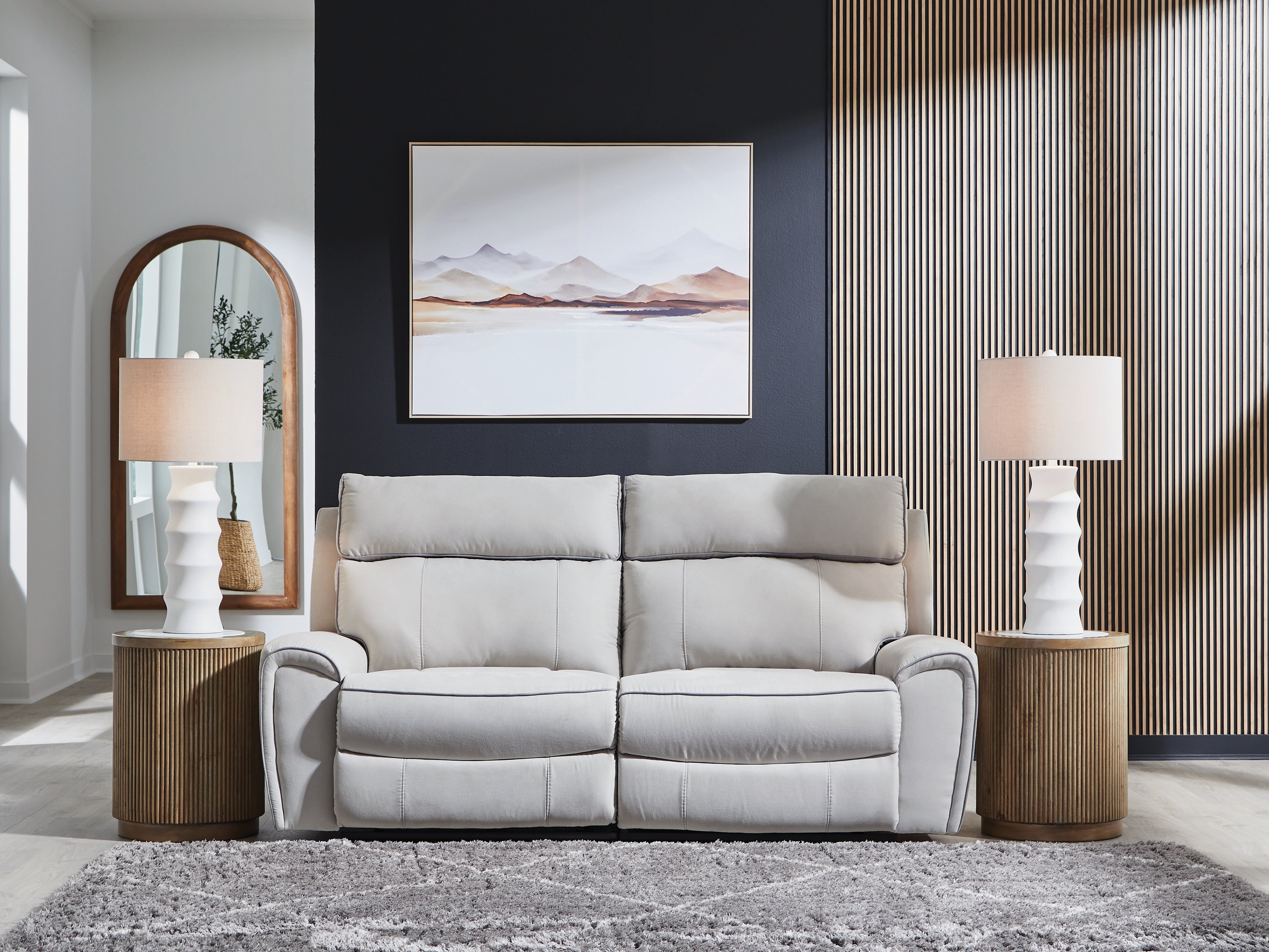 3 Brothers Decor - Ashley Furniture - Social Pointe Sectional - 2-Piece Reclining Loveseat / Pearl/Ash - PC98802S21