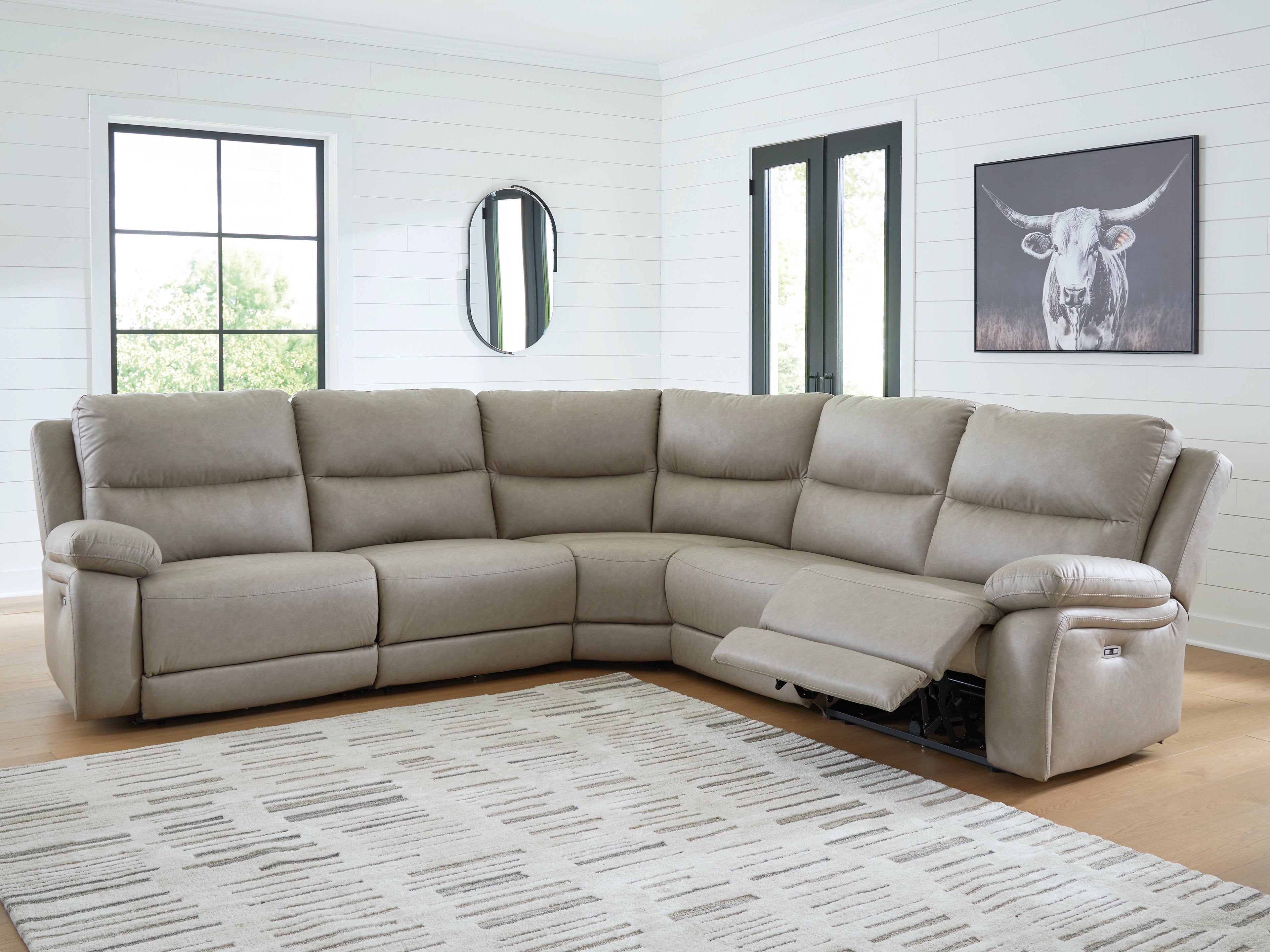 3 Brothers Decor - Ashley Furniture - Narwhal Place Sectional - 5-Piece Power Reclining Sectional / Pebble - PC99201S8