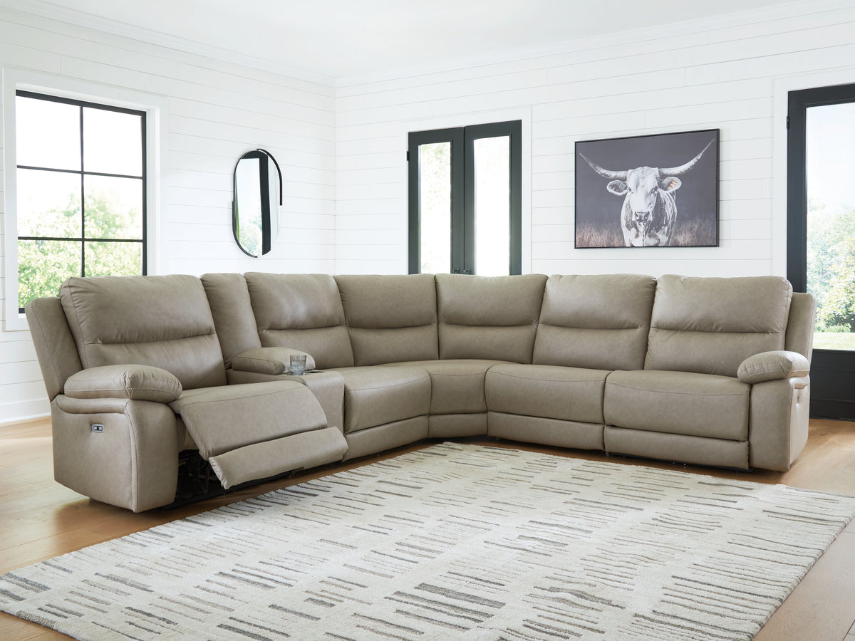 3 Brothers Decor - Ashley Furniture - Narwhal Place Sectional - 6-Piece Reclining Sectional with Storage Console / Pebble - PC99201S36