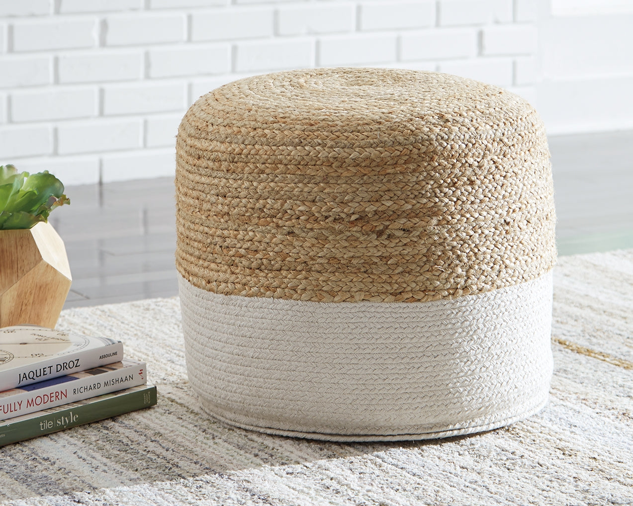 3 Brothers Decor - Ashley Furniture - Sweed Valley Pouf - Pouf / Natural/White - A1000420
