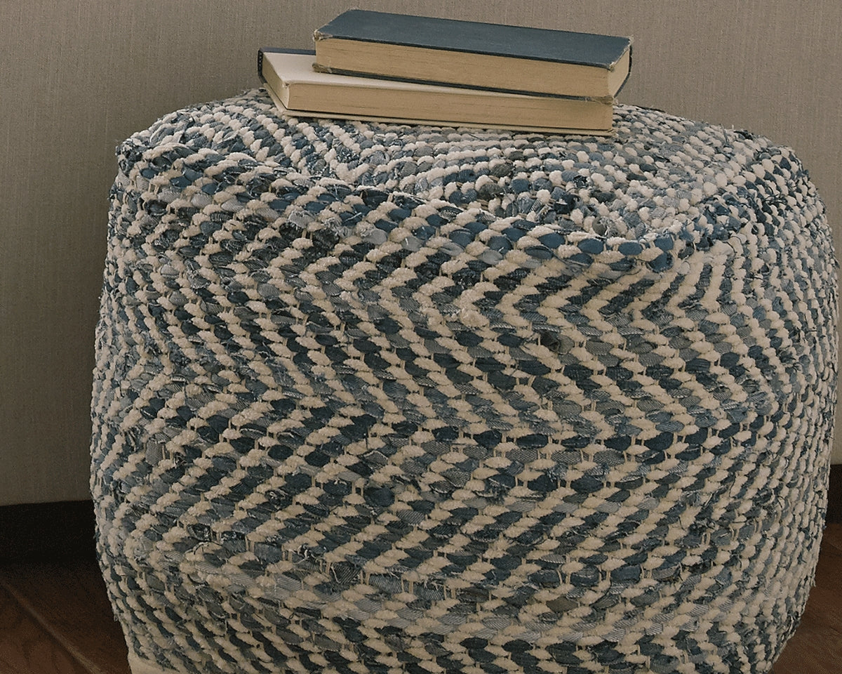 3 Brothers Decor - Ashley Furniture - Chevron Pouf - Pouf / Blue - A1000445