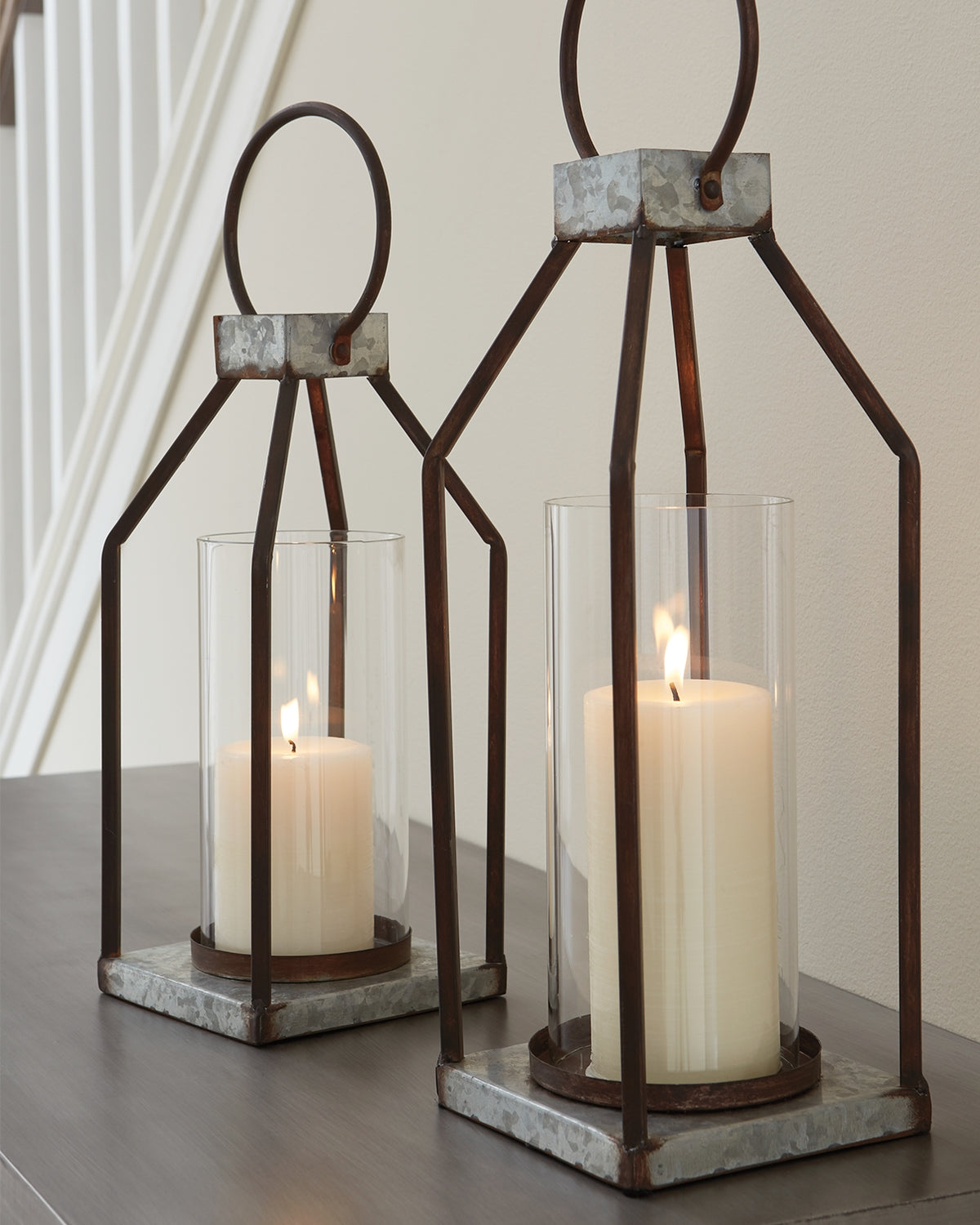 3 Brothers Decor - Ashley Furniture - Diedrick Candle Holder - Lantern Set (Set of 2) / Gray/Black - A2000346