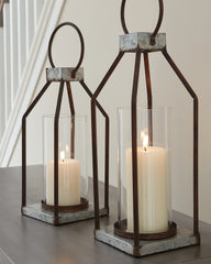 3 Brothers Decor - Ashley Furniture - Diedrick Candle Holder - Lantern Set (Set of 2) / Gray/Black - A2000346