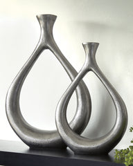 3 Brothers Decor - Ashley Furniture - Dimaia Vase - Vase (Set of 2) (2/CS) / Antique Silver Finish - A2000348