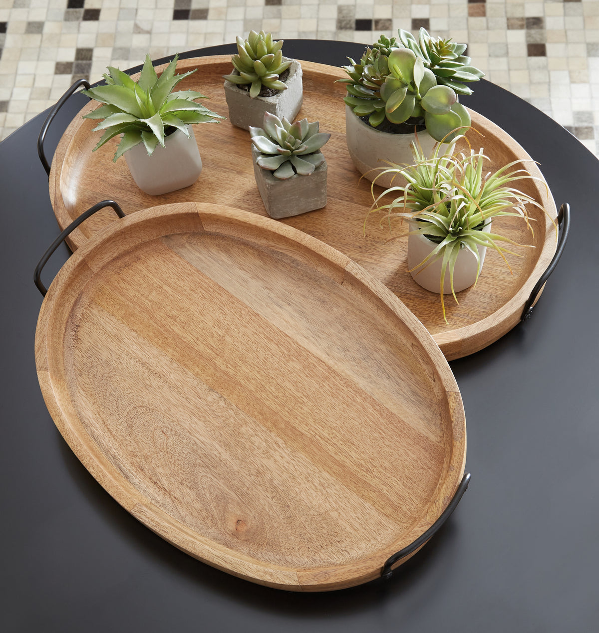 3 Brothers Decor - Ashley Furniture - Jocelyne Tray (Set of 2) - Tray Set (Set of 2) / Brown/Black - A2000455
