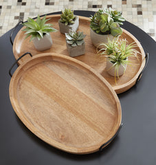3 Brothers Decor - Ashley Furniture - Jocelyne Tray (Set of 2) - Tray Set (Set of 2) / Brown/Black - A2000455