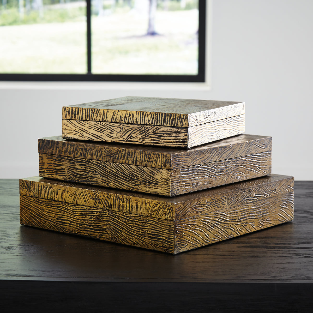 3 Brothers Decor - Ashley Furniture - Keldy Box (Set of 3) - Box Set (3/CN) / Antique Brass Finish - A2000490