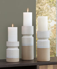 3 Brothers Decor - Ashley Furniture - Hurston Candle Holder - Candle Holder Set (3/CN) / Ivory/Brown - A2000583