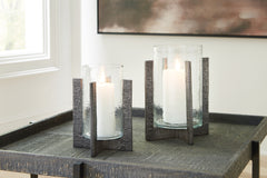 3 Brothers Decor - Ashley Furniture - Garekton Candle Holder - Candle Holder Set (Set of 2) / Clear/Pewter Finish - A2000591