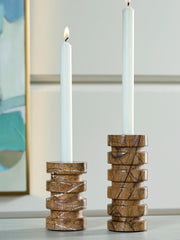 3 Brothers Decor - Ashley Furniture - Emsleyfield Candle Holder - Candle Holder Set (Set of 2) / Tan - A2000735