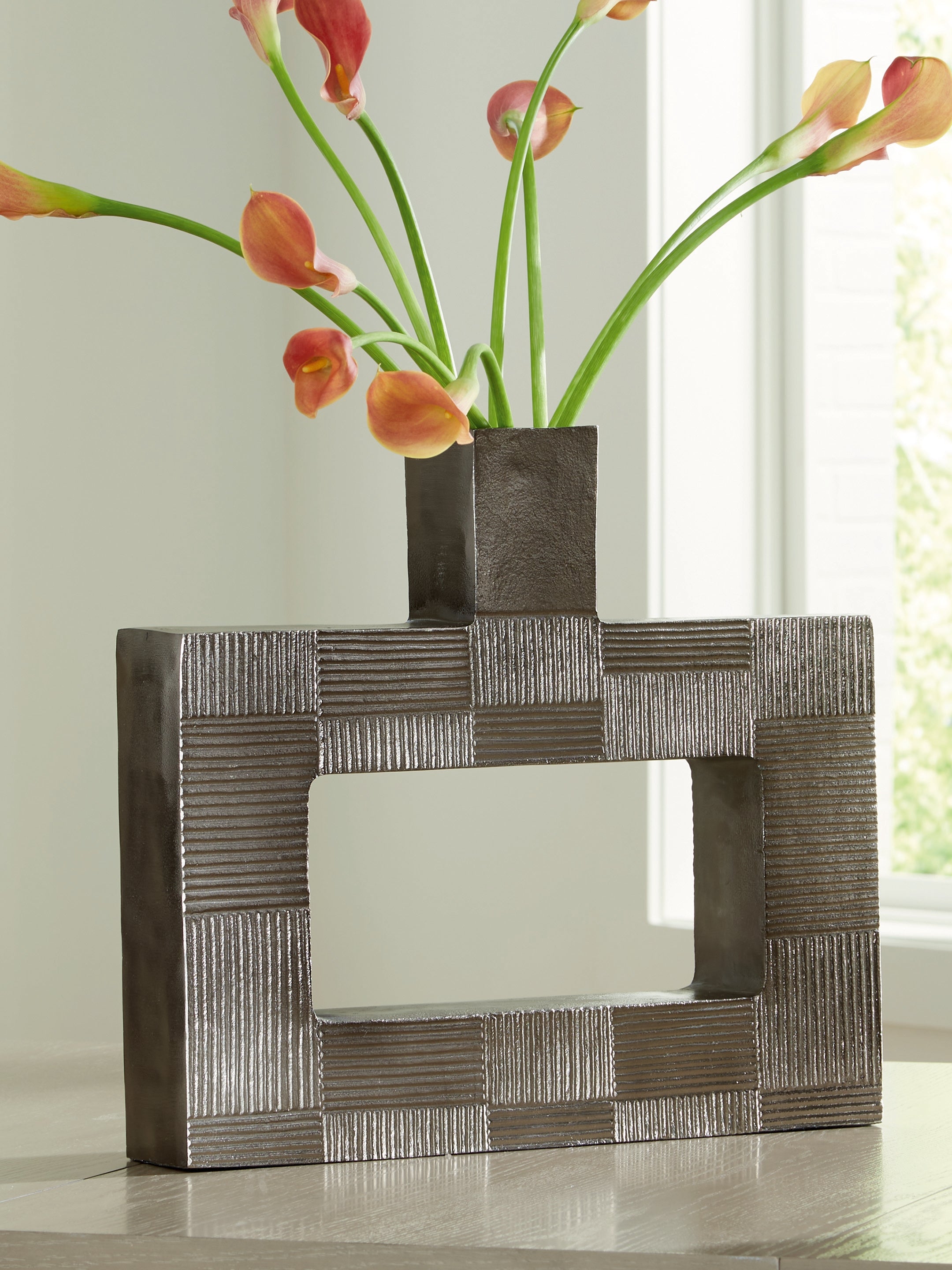 3 Brothers Decor - Ashley Furniture - Wrengrove Vase - Vase / Antique Nickel Finish - A2000753