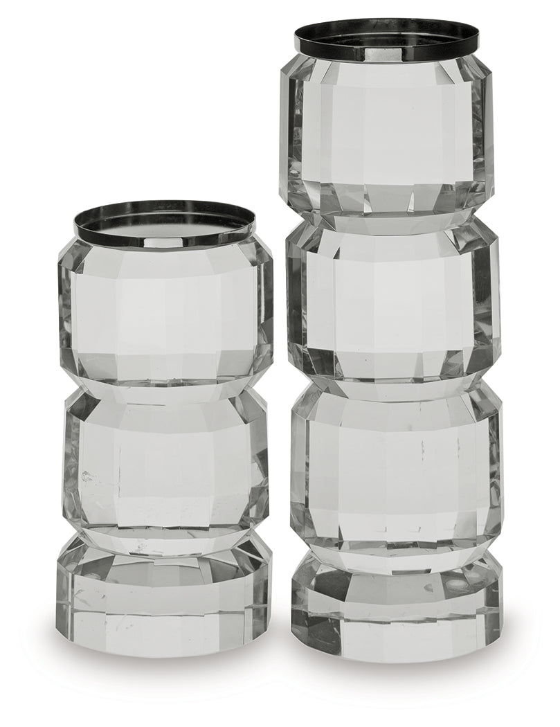3 Brothers Decor - Ashley Furniture - Brentley Candle Holder - Candle Holder Set (Set of 2) / Clear/Silver Finish - A2000770