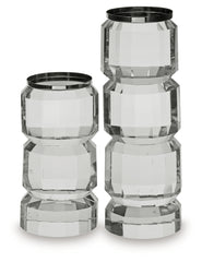 3 Brothers Decor - Ashley Furniture - Brentley Candle Holder - Candle Holder Set (Set of 2) / Clear/Silver Finish - A2000770