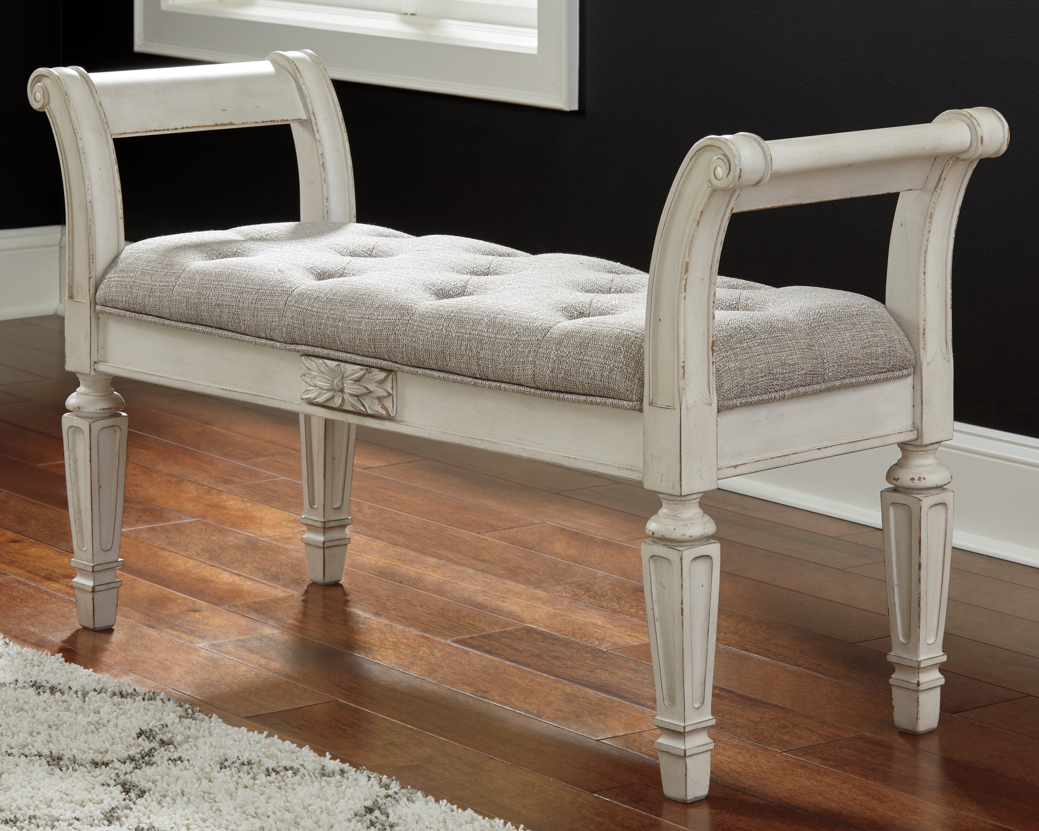 3 Brothers Decor - Ashley Furniture - Realyn Accent Bench - Accent Bench / Antique White / 46"W x 16"D x 26"H - A3000157